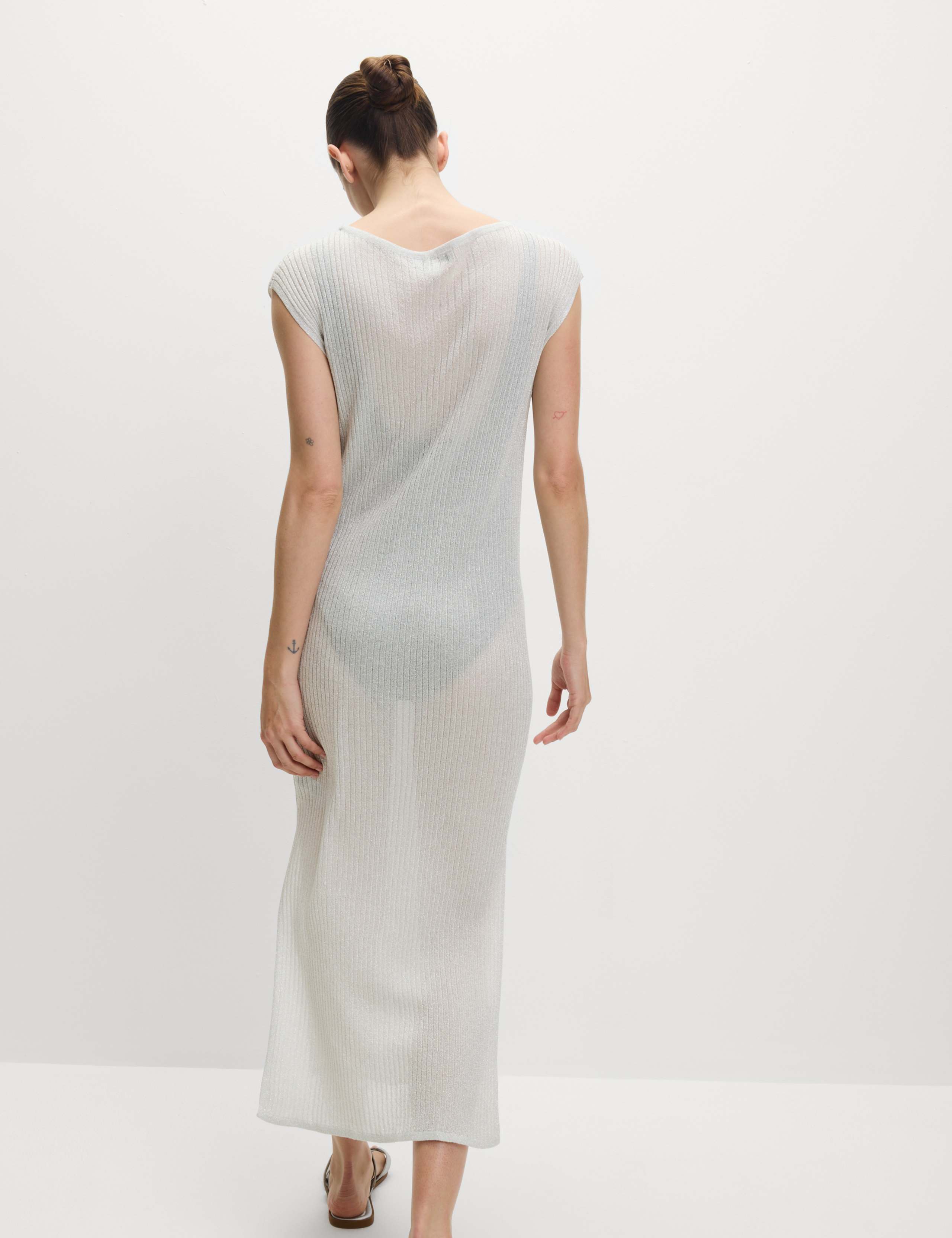 Metallic Round Neck Midi Beach Dress