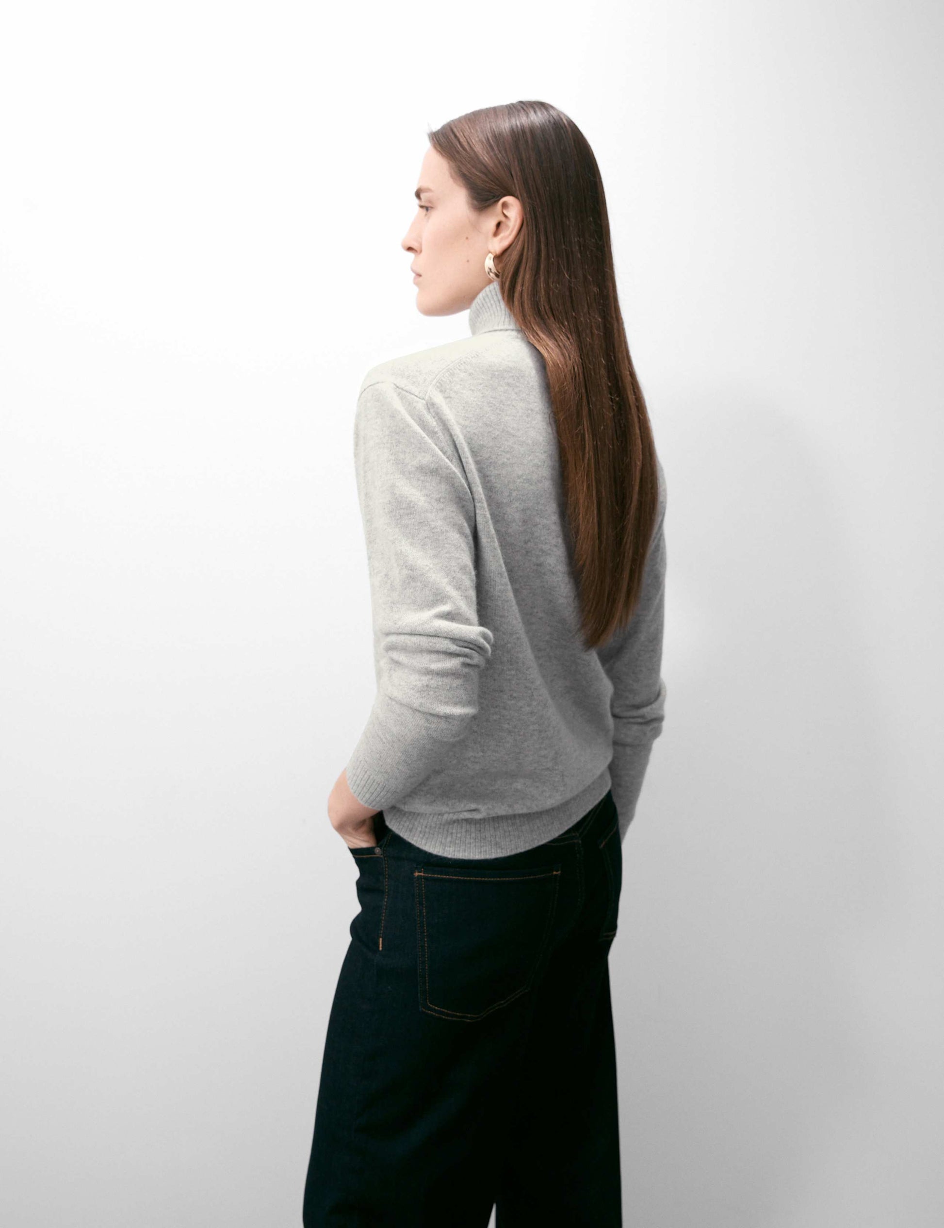 M&S Pure Cashmere Roll Neck Jumper - Mid Grey Marl