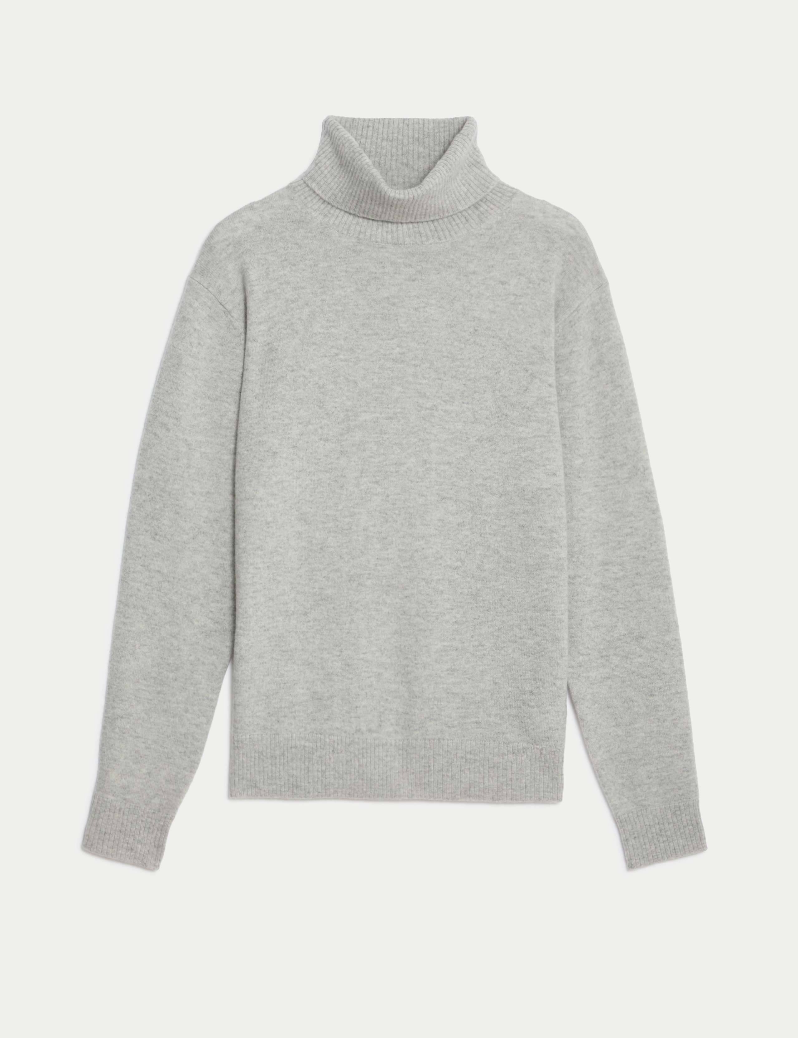 M&S Pure Cashmere Roll Neck Jumper - Mid Grey Marl