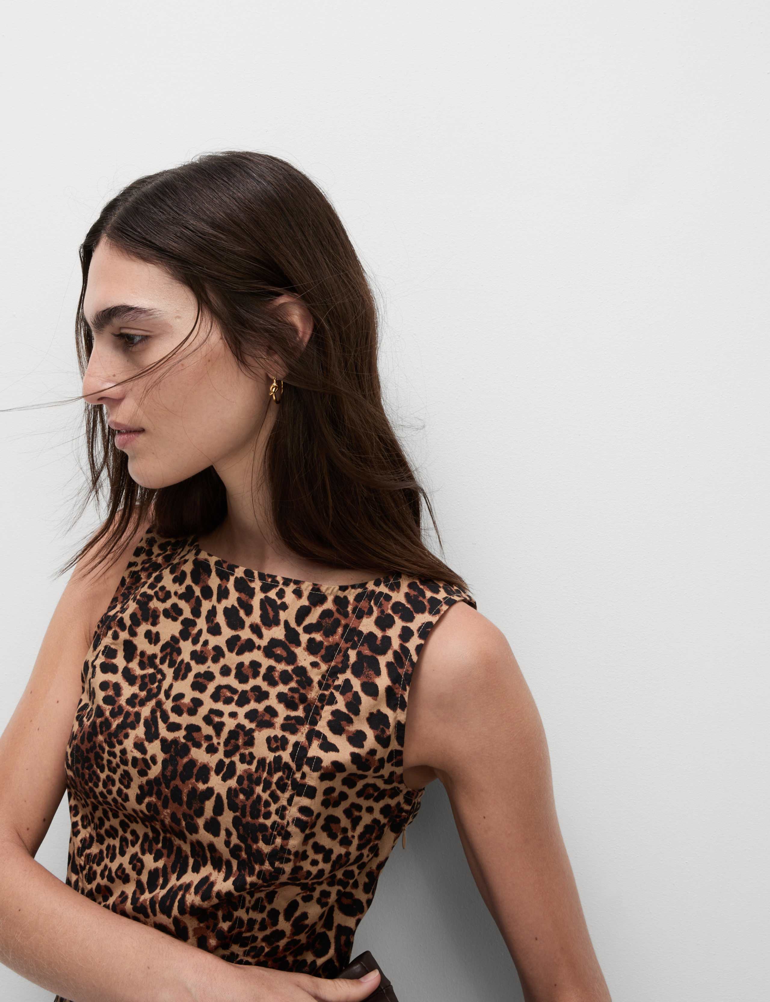 Pure Cotton Animal Print Mini Shift Dress