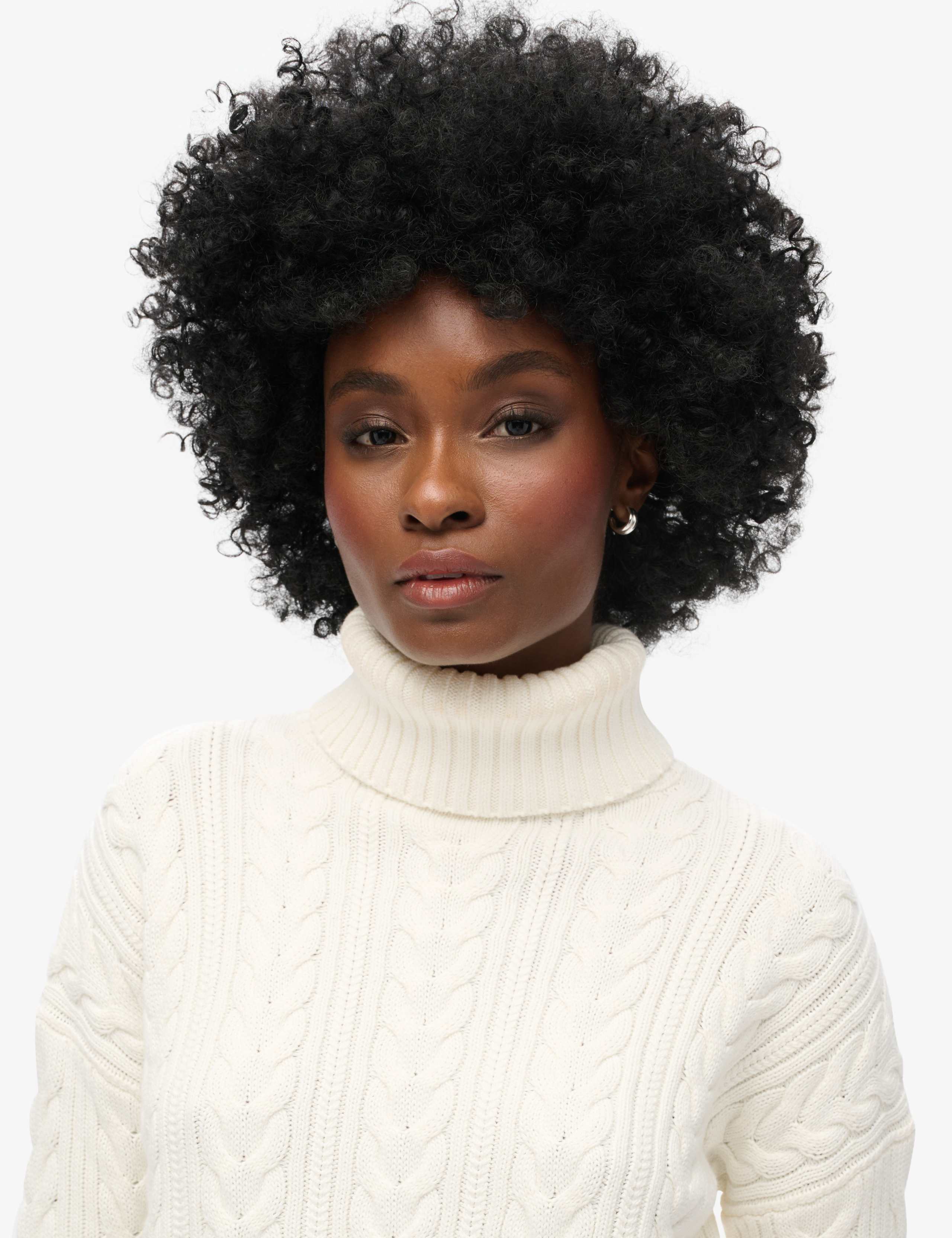 M&S Pure Cotton Cable Knit Roll Neck Jumper - White