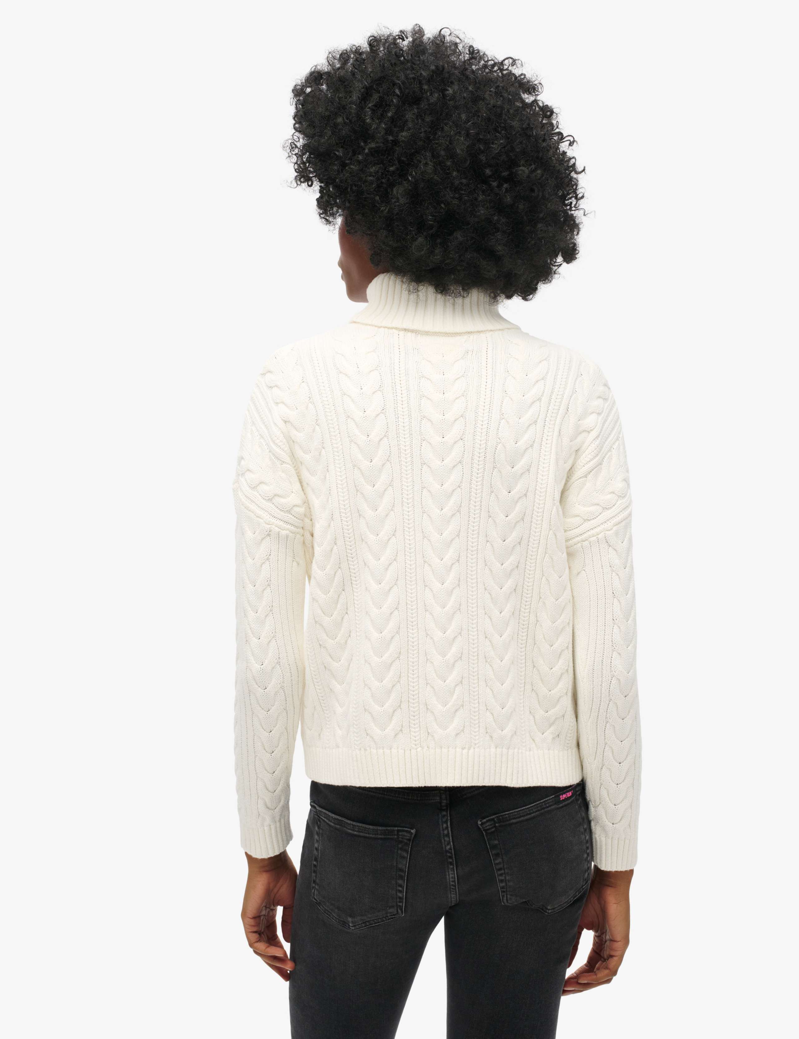 M&S Pure Cotton Cable Knit Roll Neck Jumper - White