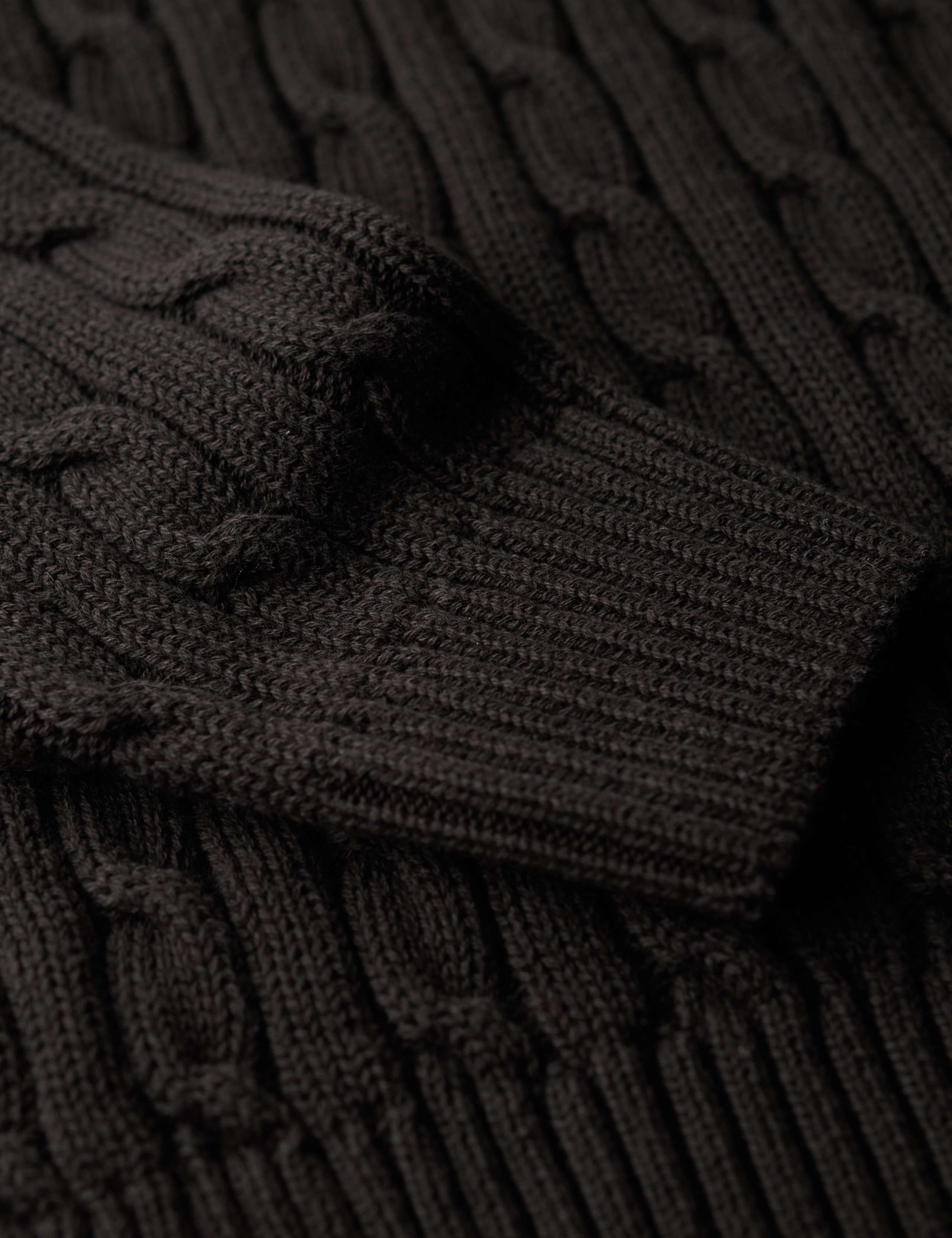 M&S Pure Cotton Cable Knit Roll Neck Jumper - Black