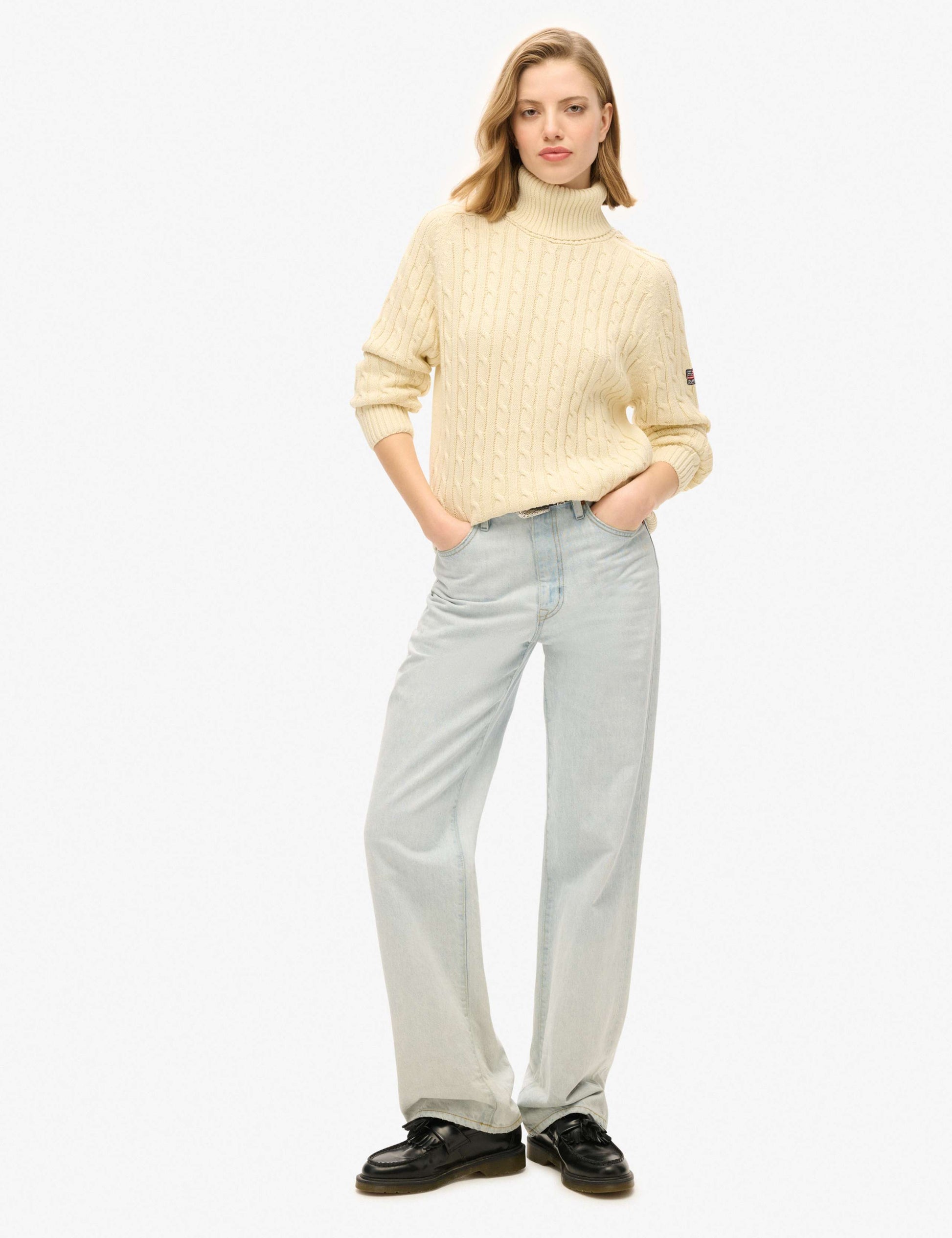 M&S Pure Cotton Cable Knit Roll Neck Jumper