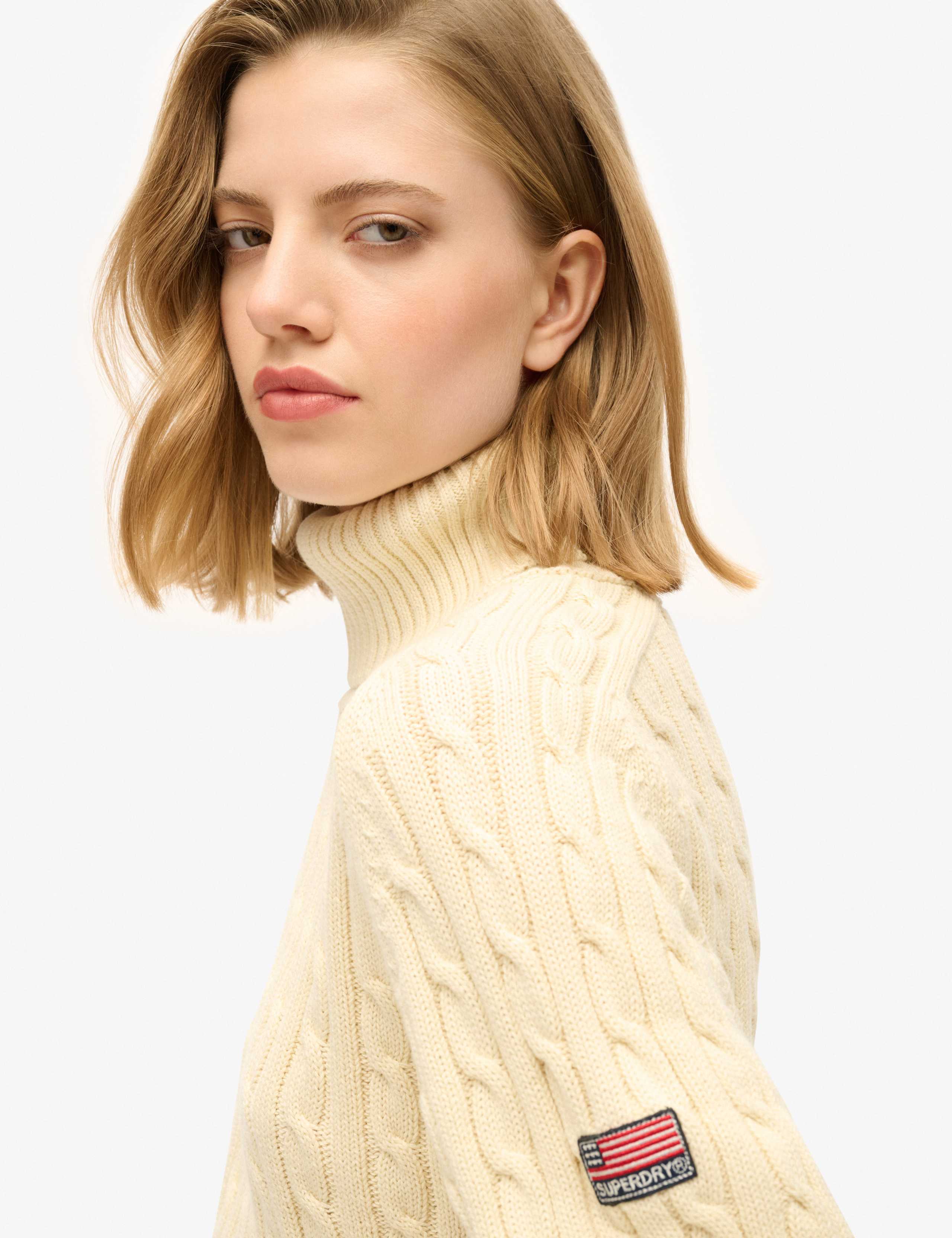 M&S Pure Cotton Cable Knit Roll Neck Jumper