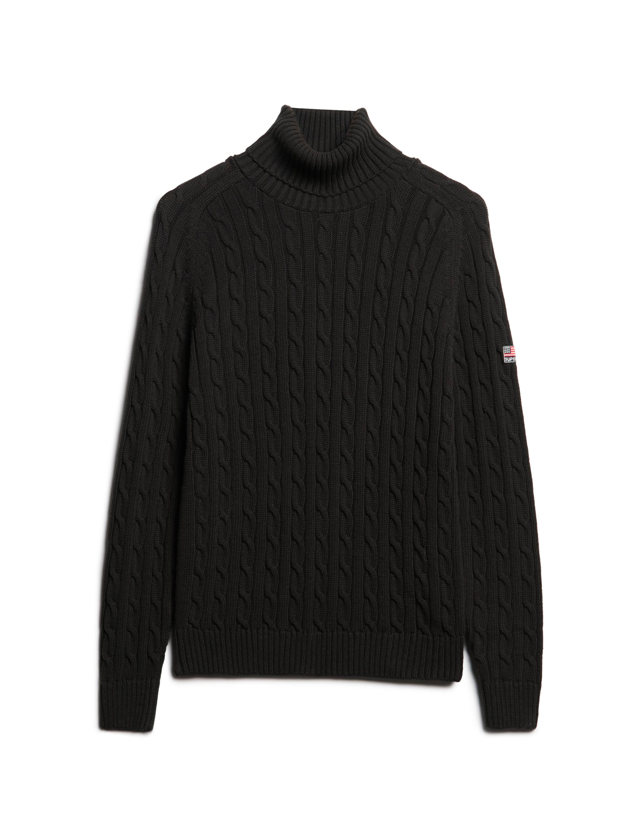 M&S Pure Cotton Cable Knit Roll Neck Jumper - Black