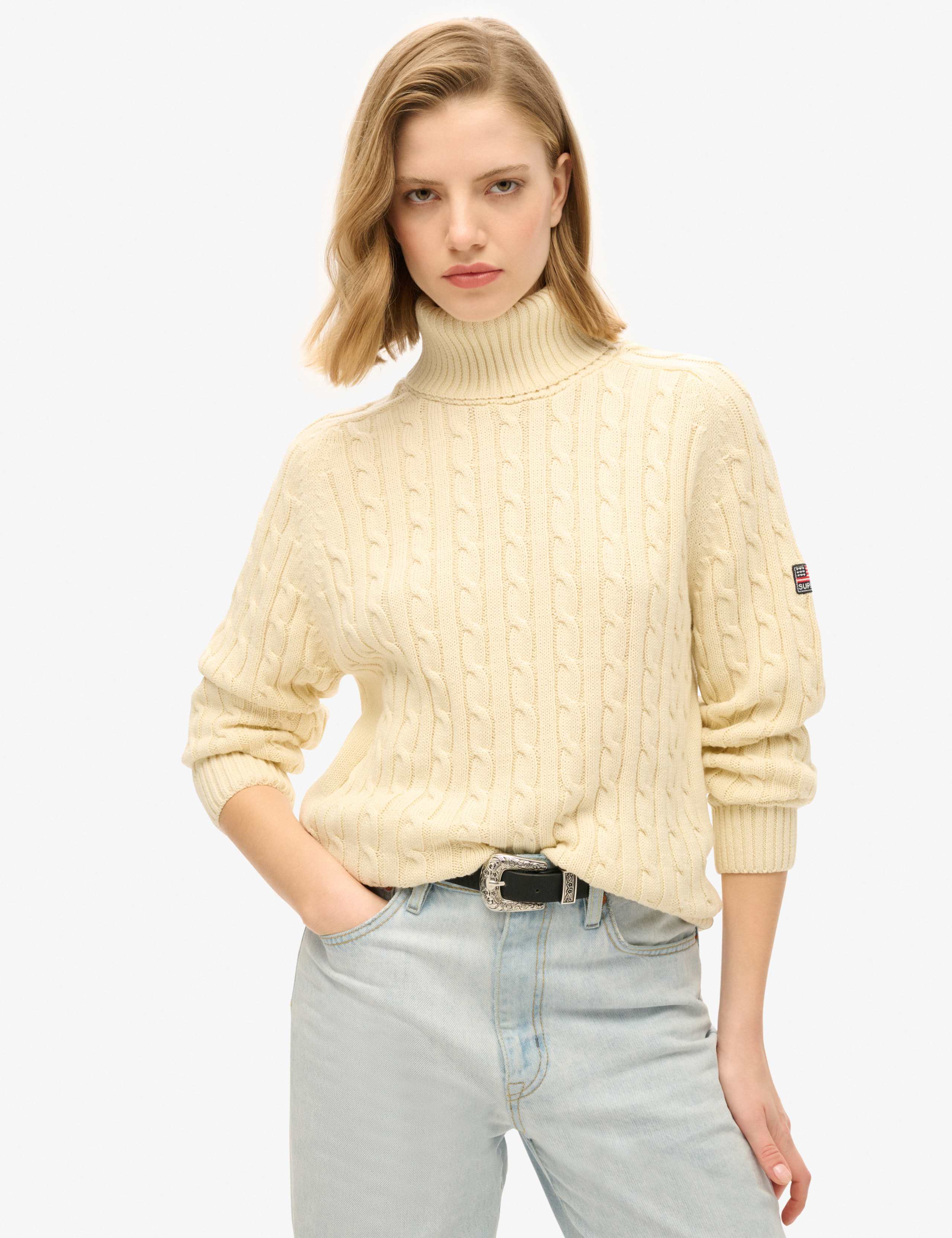 M&S Pure Cotton Cable Knit Roll Neck Jumper