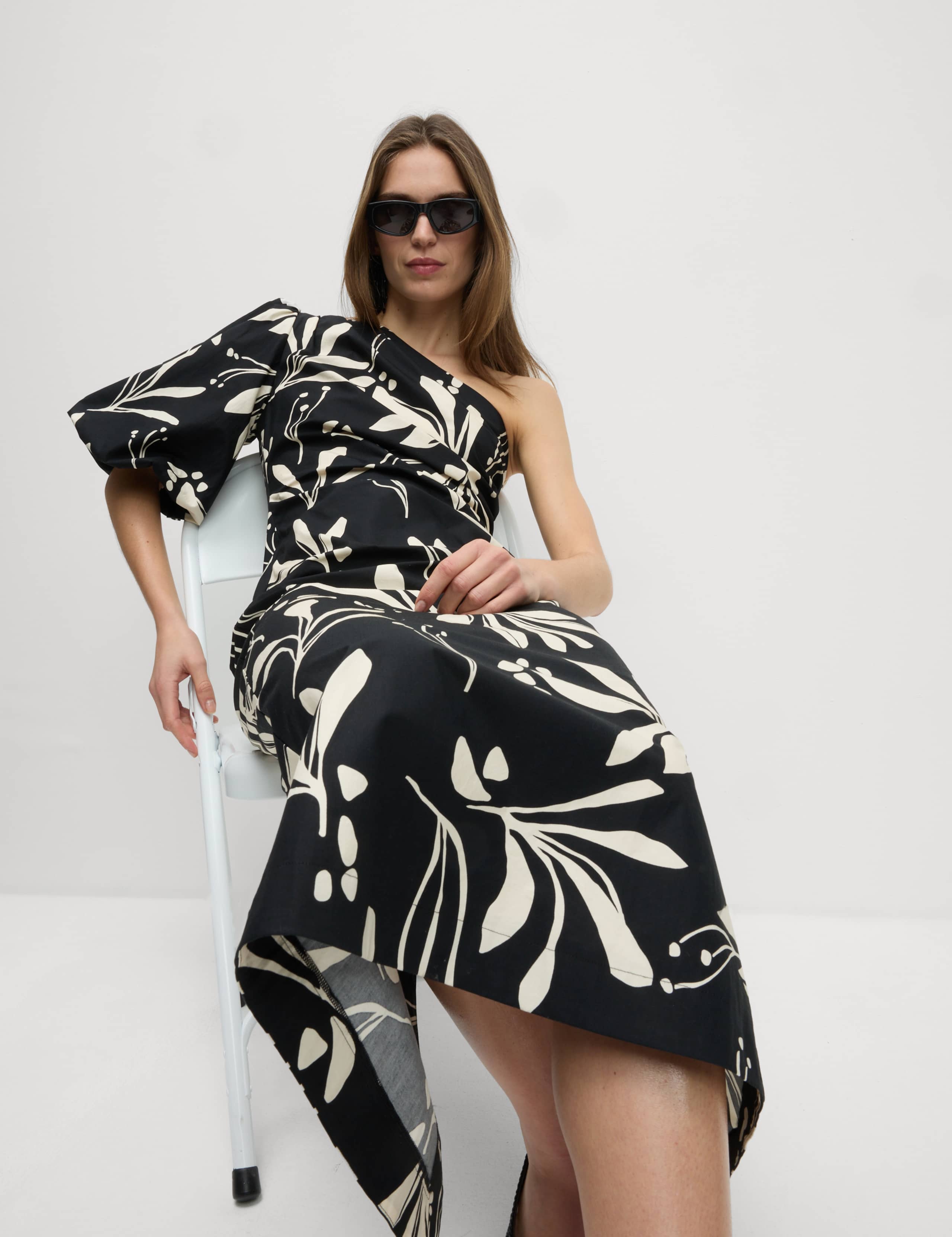 Pure Cotton Floral One Shoulder Midaxi Column Dress