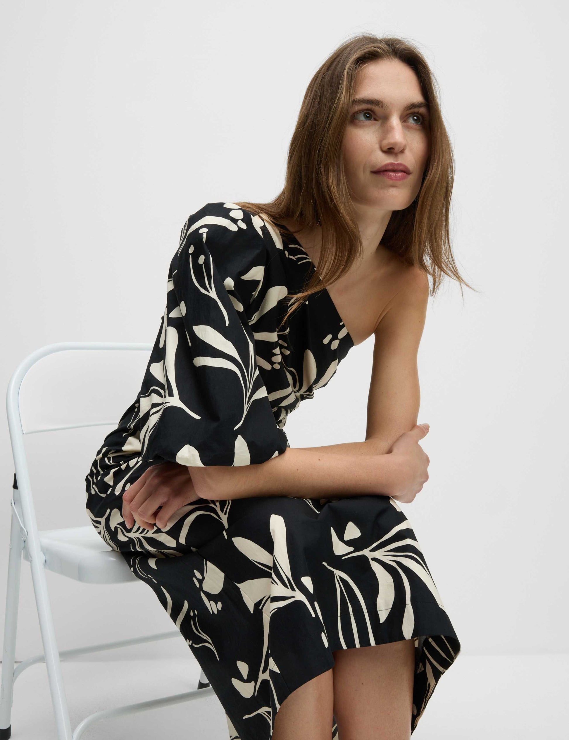 Pure Cotton Floral One Shoulder Midaxi Column Dress