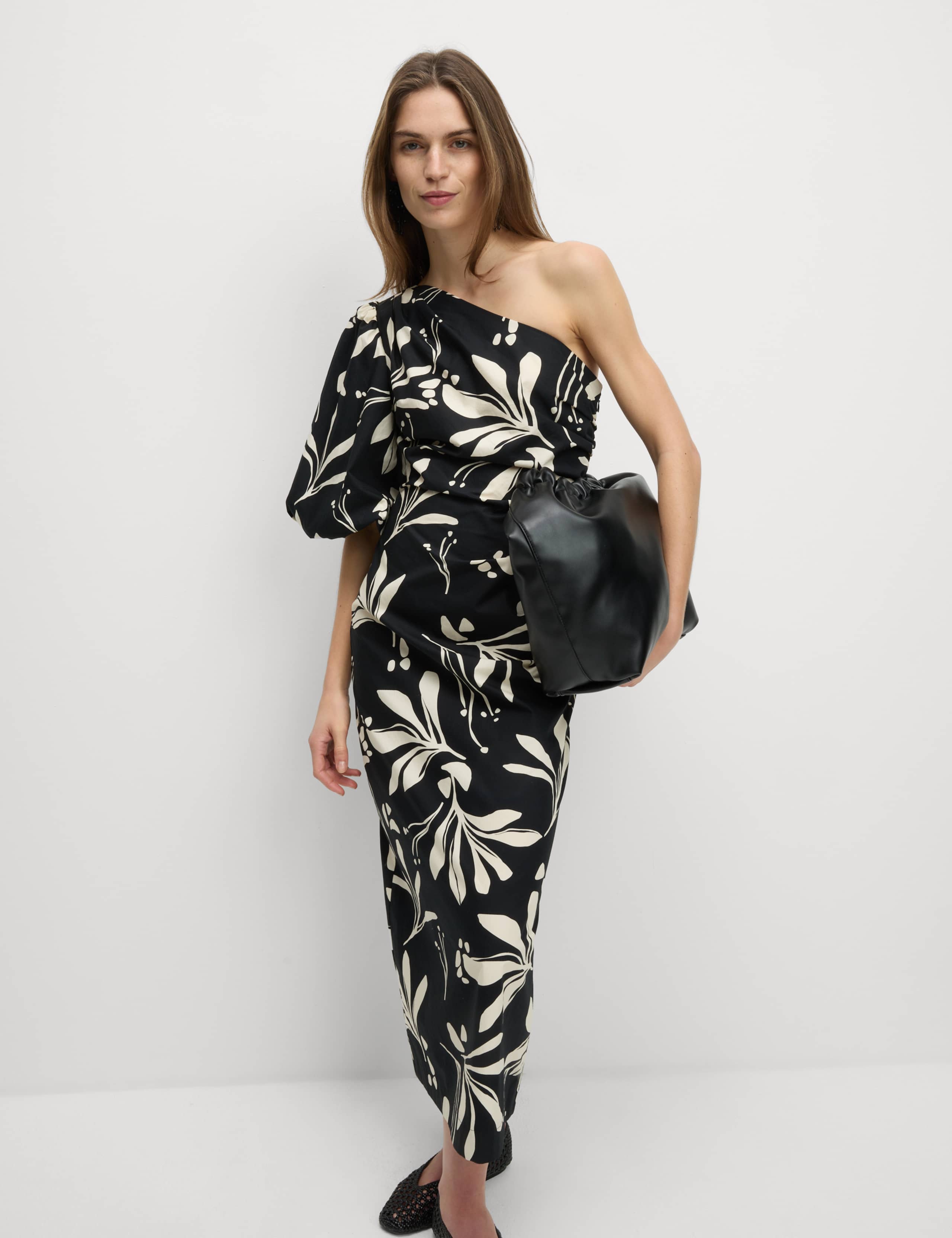 Pure Cotton Floral One Shoulder Midaxi Column Dress