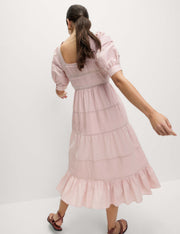 Pure Cotton Pintuck Midi Tiered Dress