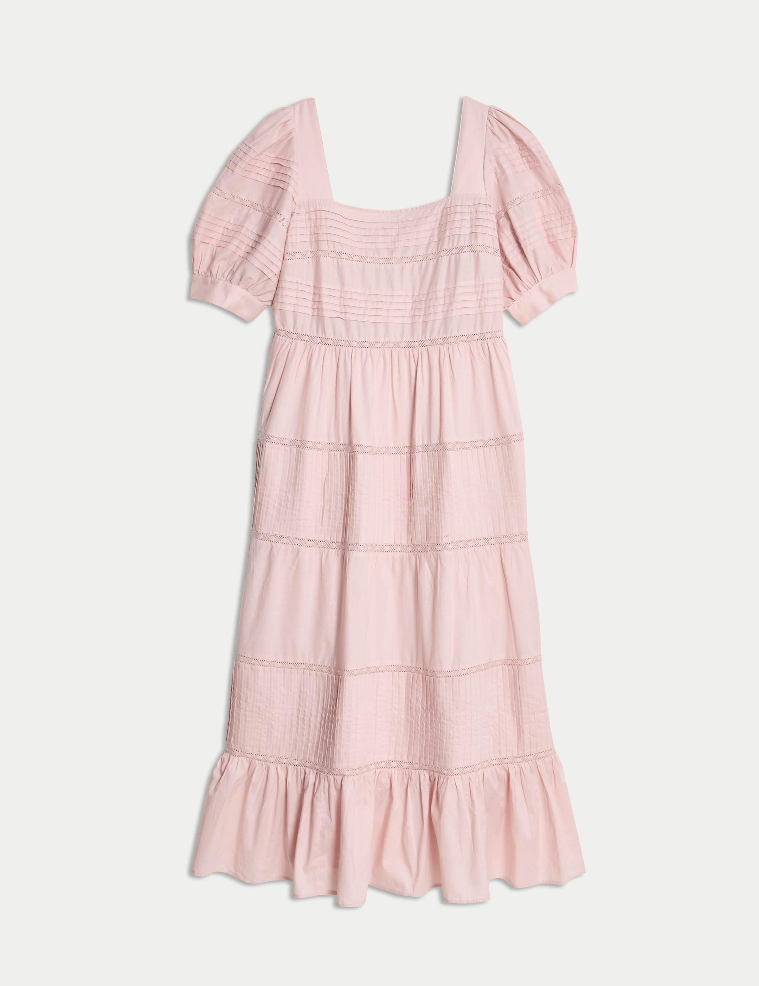 Pure Cotton Pintuck Midi Tiered Dress
