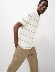 Pure Cotton Pique Striped Polo Shirt - Ivory