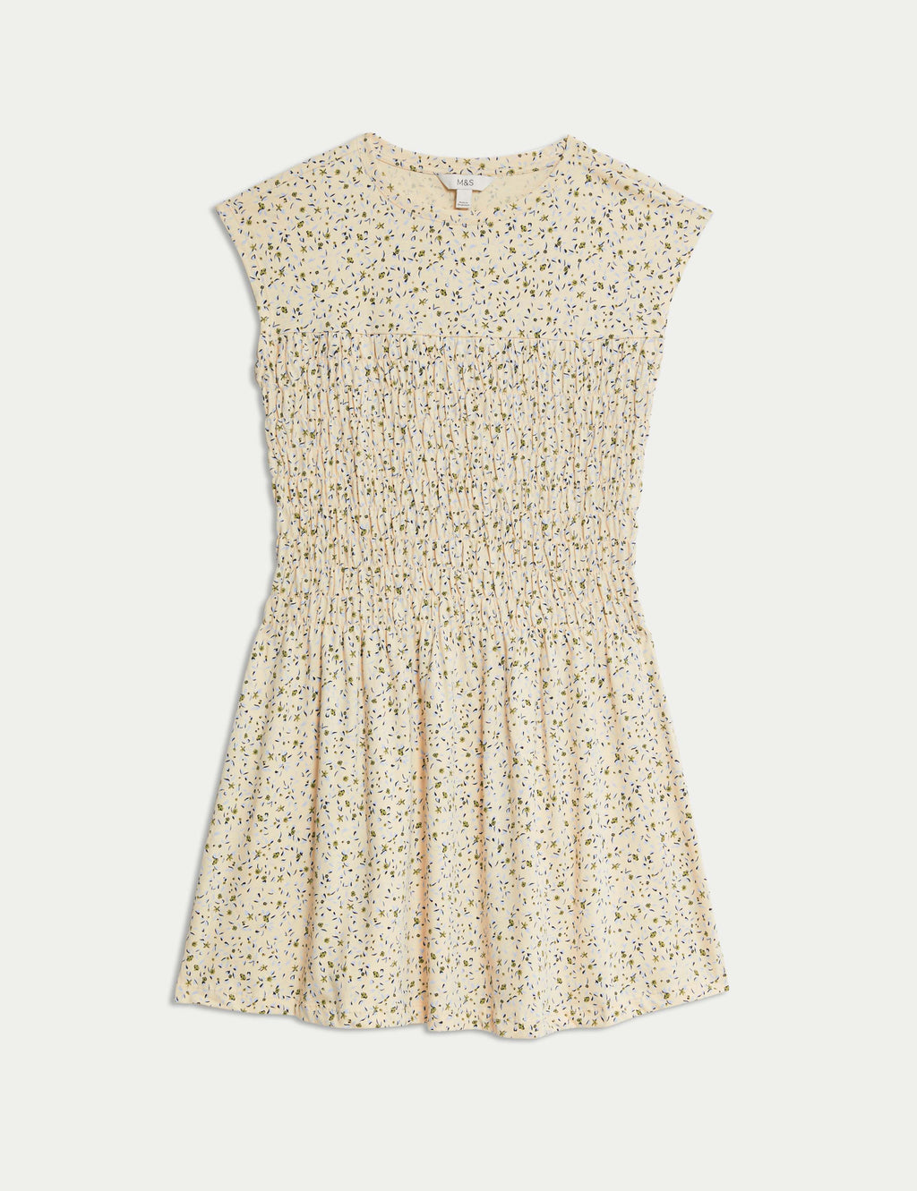 Pure Cotton Printed Mini Shirred Dress