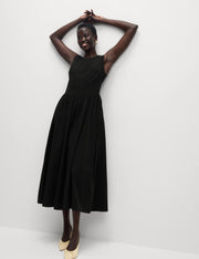 Pure Cotton Round Neck Midi Waisted Dress