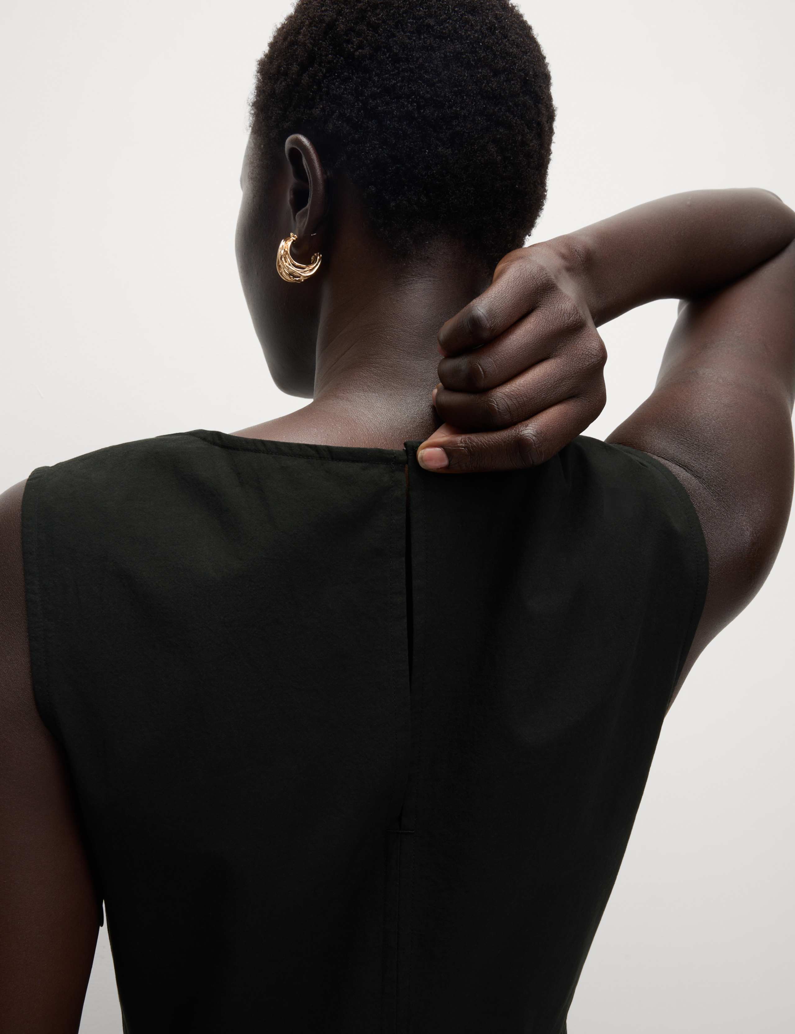 Pure Cotton Round Neck Midi Waisted Dress