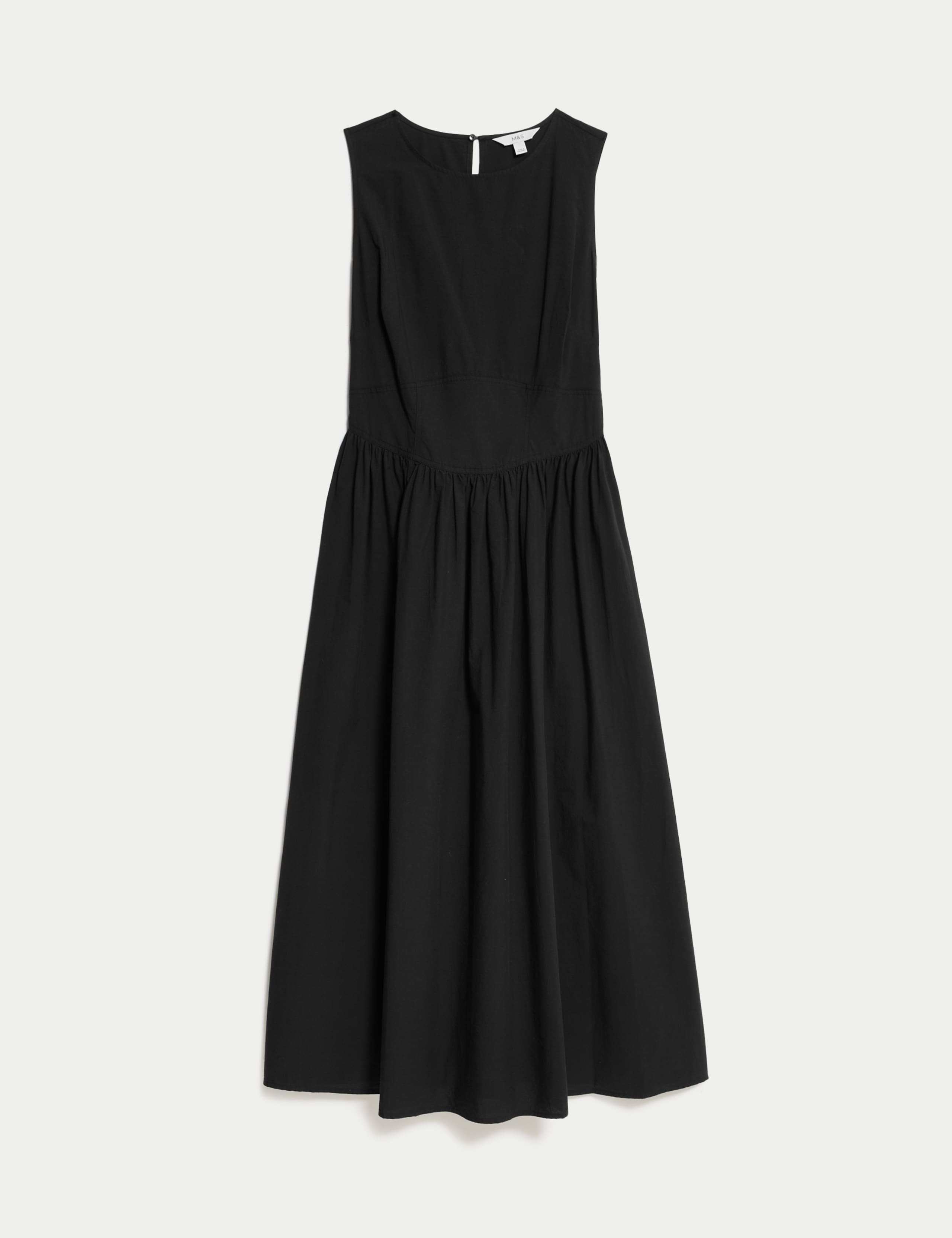 Pure Cotton Round Neck Midi Waisted Dress