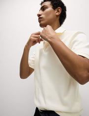 Pure Cotton Textured Polo Shirt - Ivory