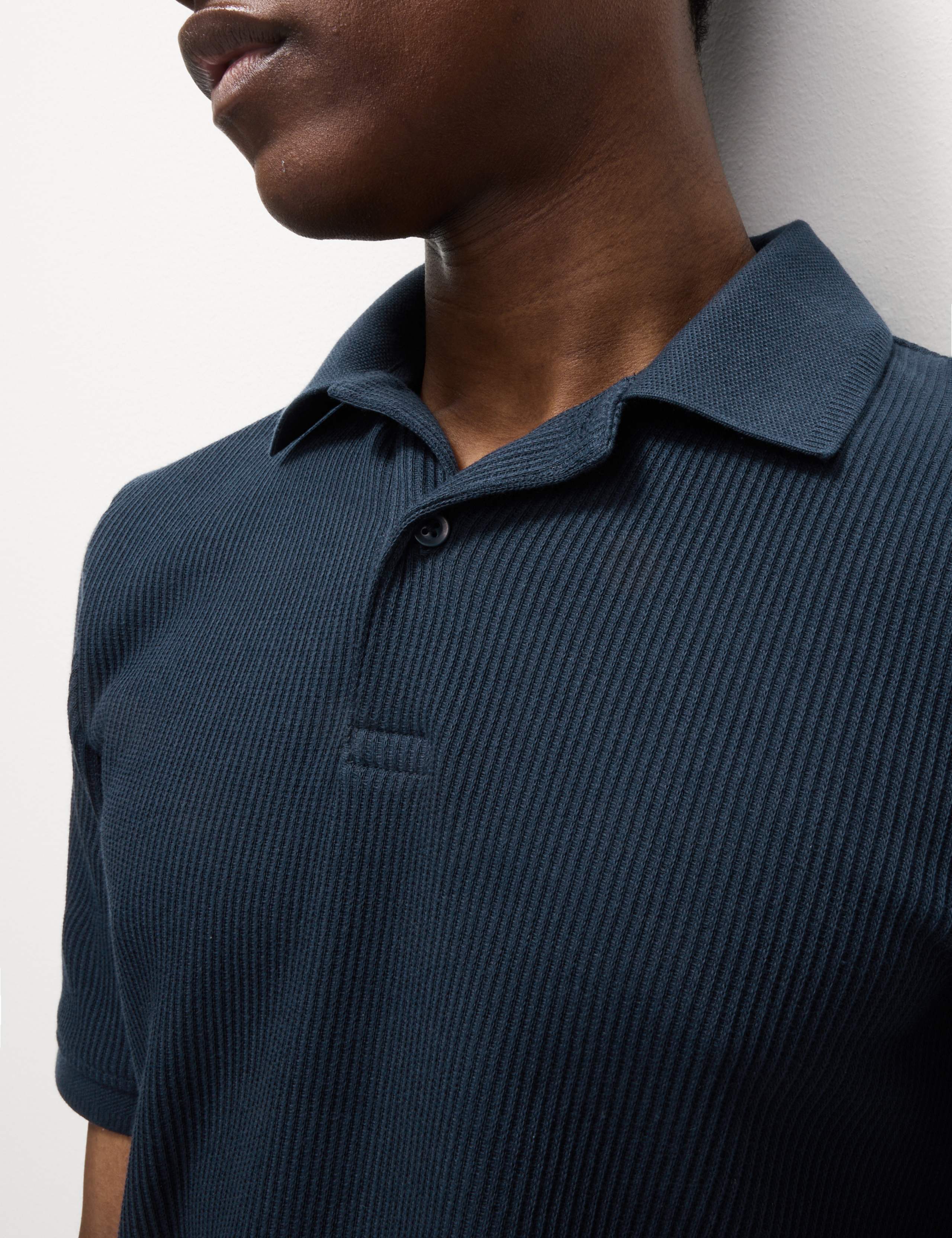 Pure Cotton Textured Polo Shirt - Dark Navy