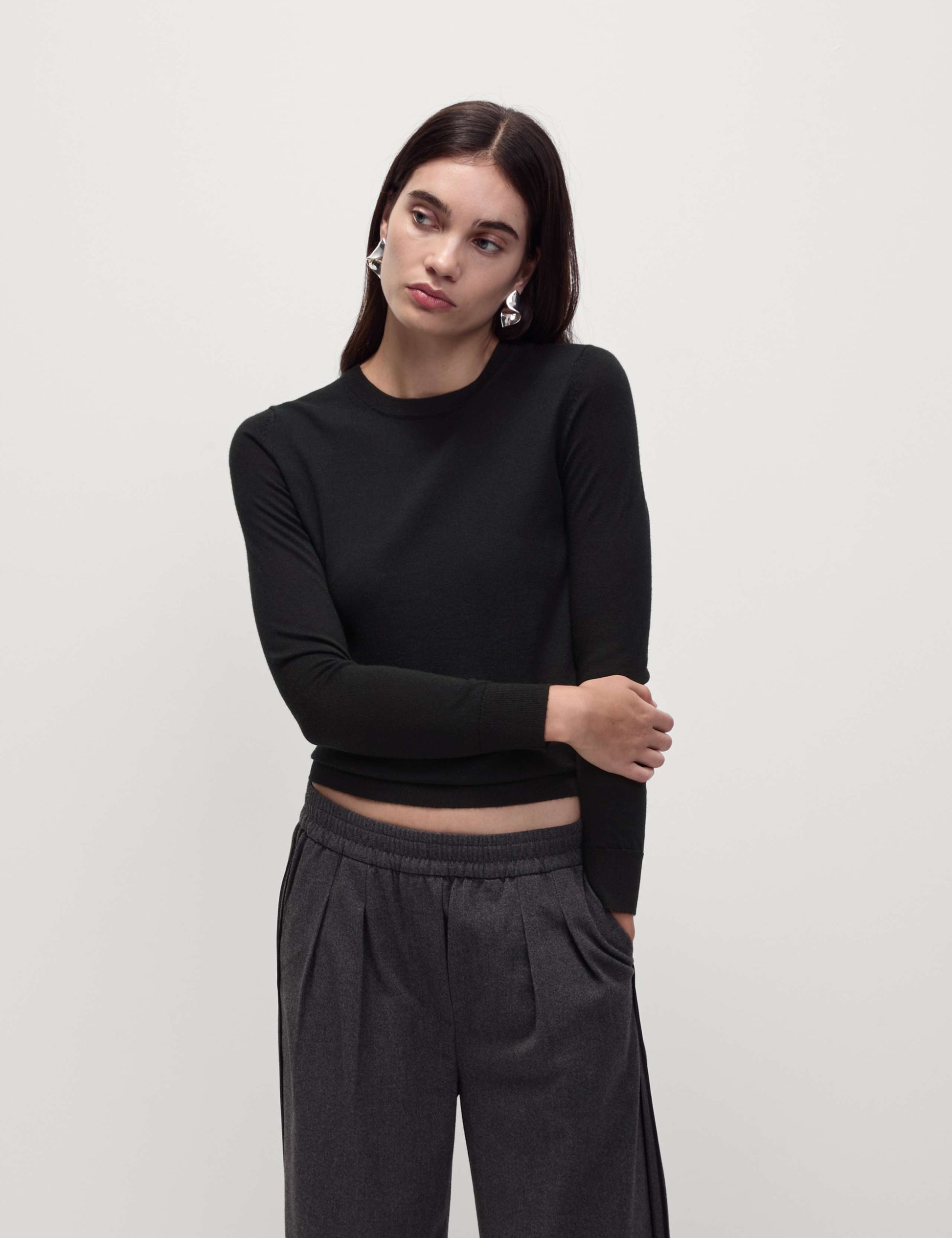 M&S Pure Merino Wool Crew Neck Jumper - Black