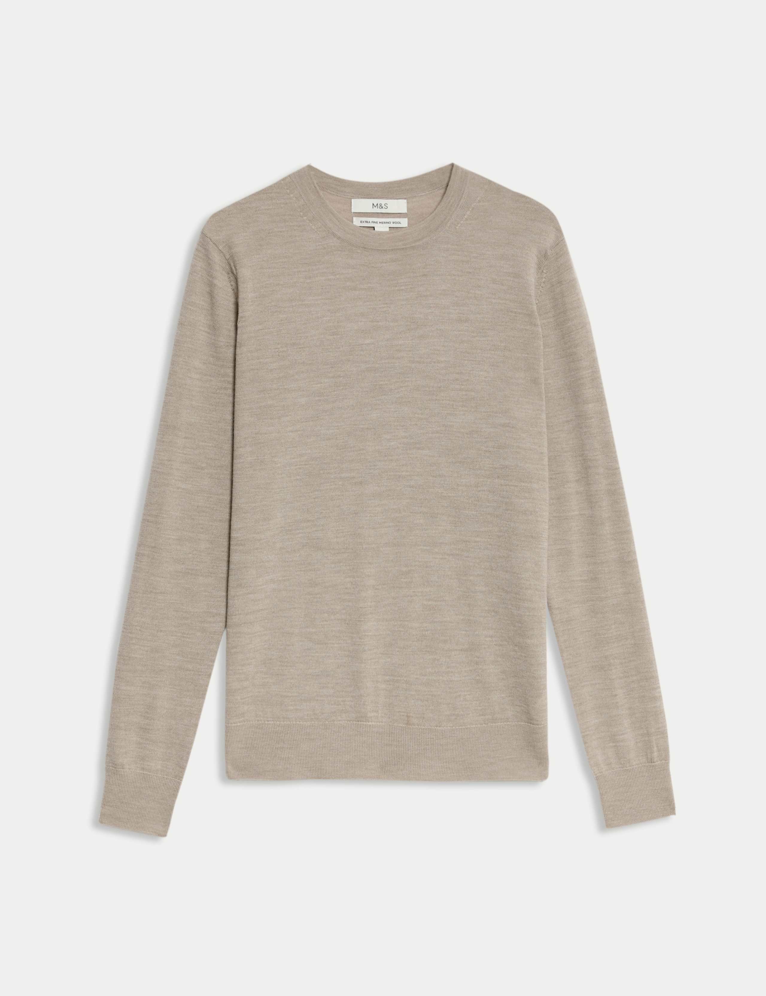 M&S Pure Merino Wool Crew Neck Jumper - Cappuccino