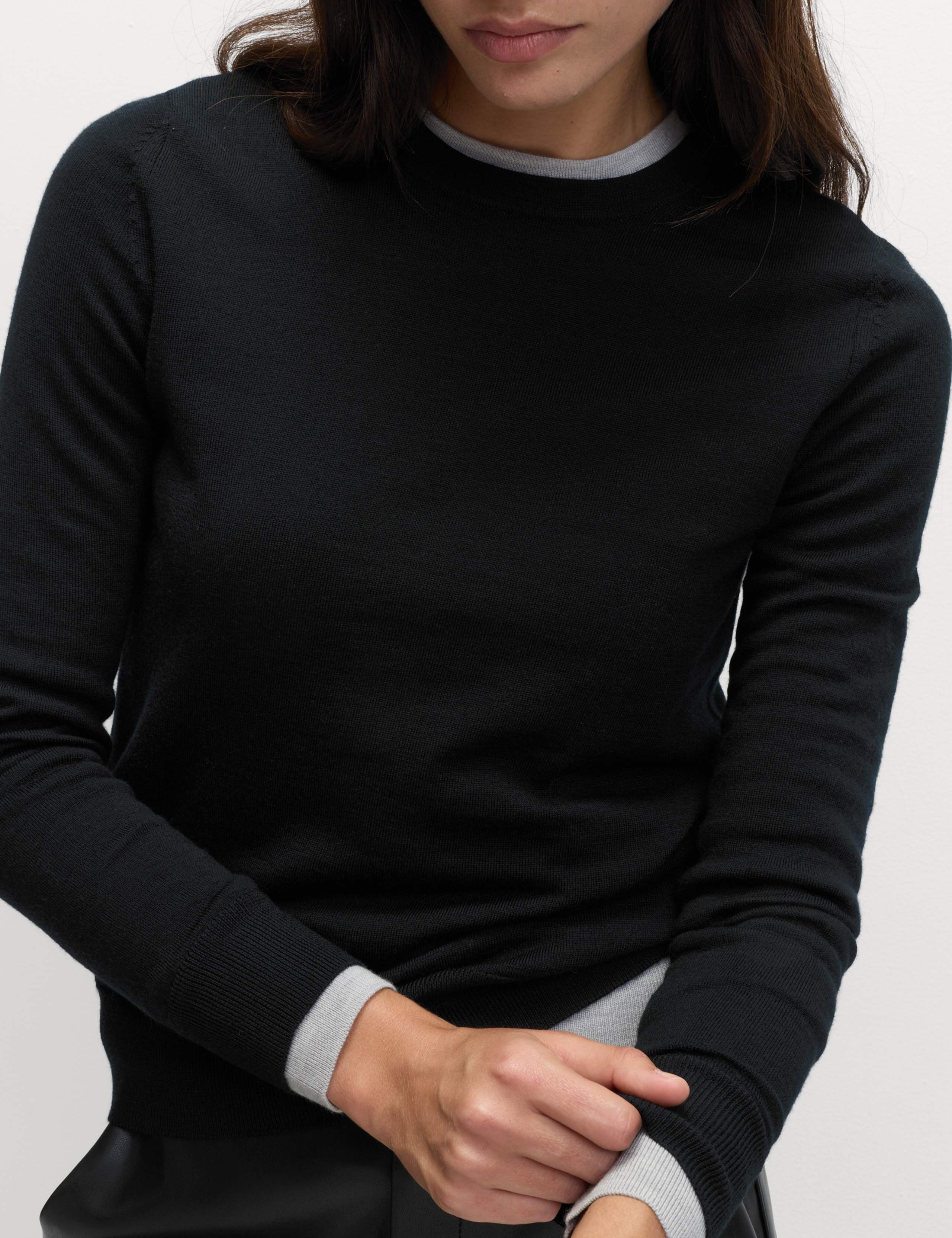 M&S Pure Merino Wool Crew Neck Jumper - Black