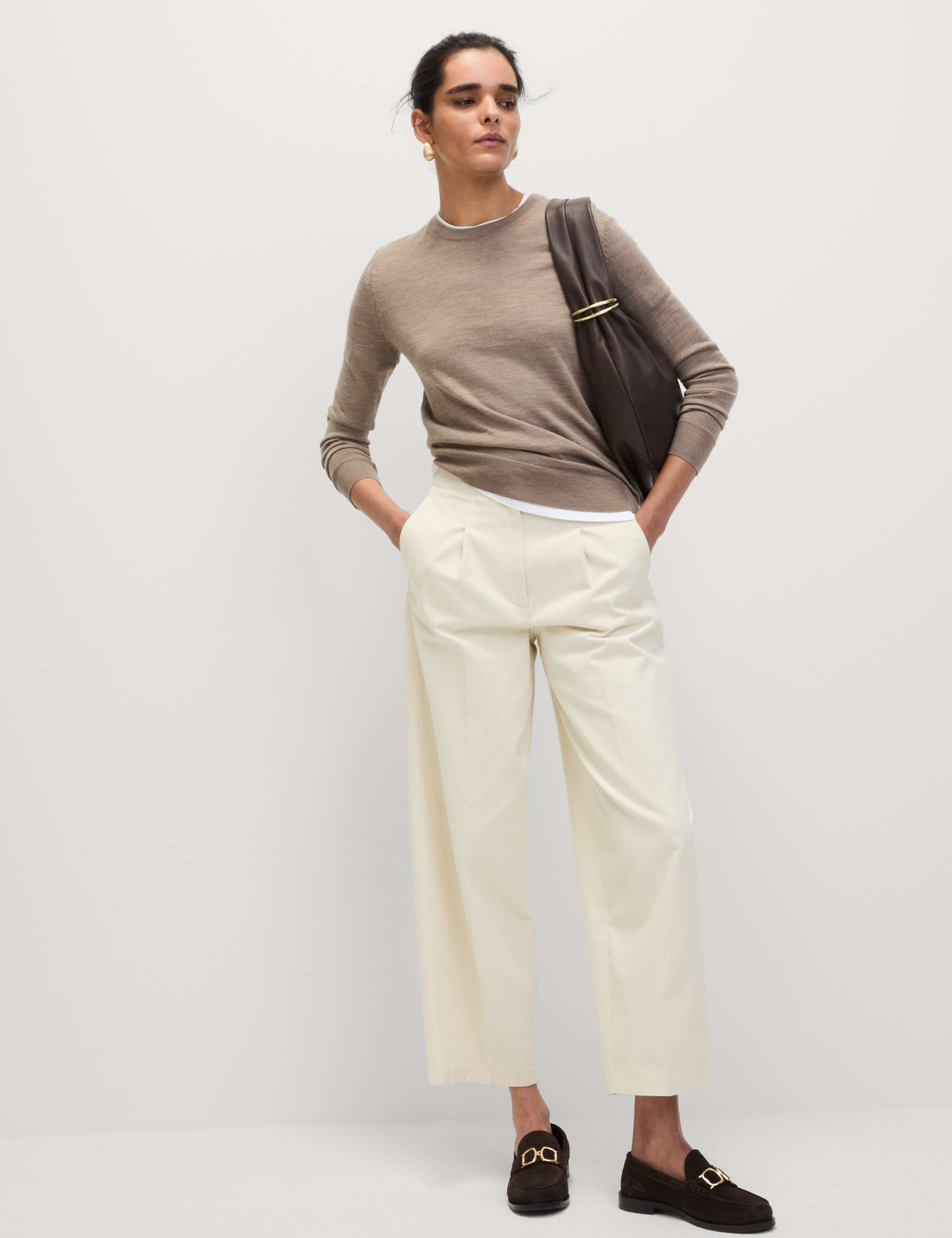 M&S Pure Merino Wool Crew Neck Jumper - Cappuccino