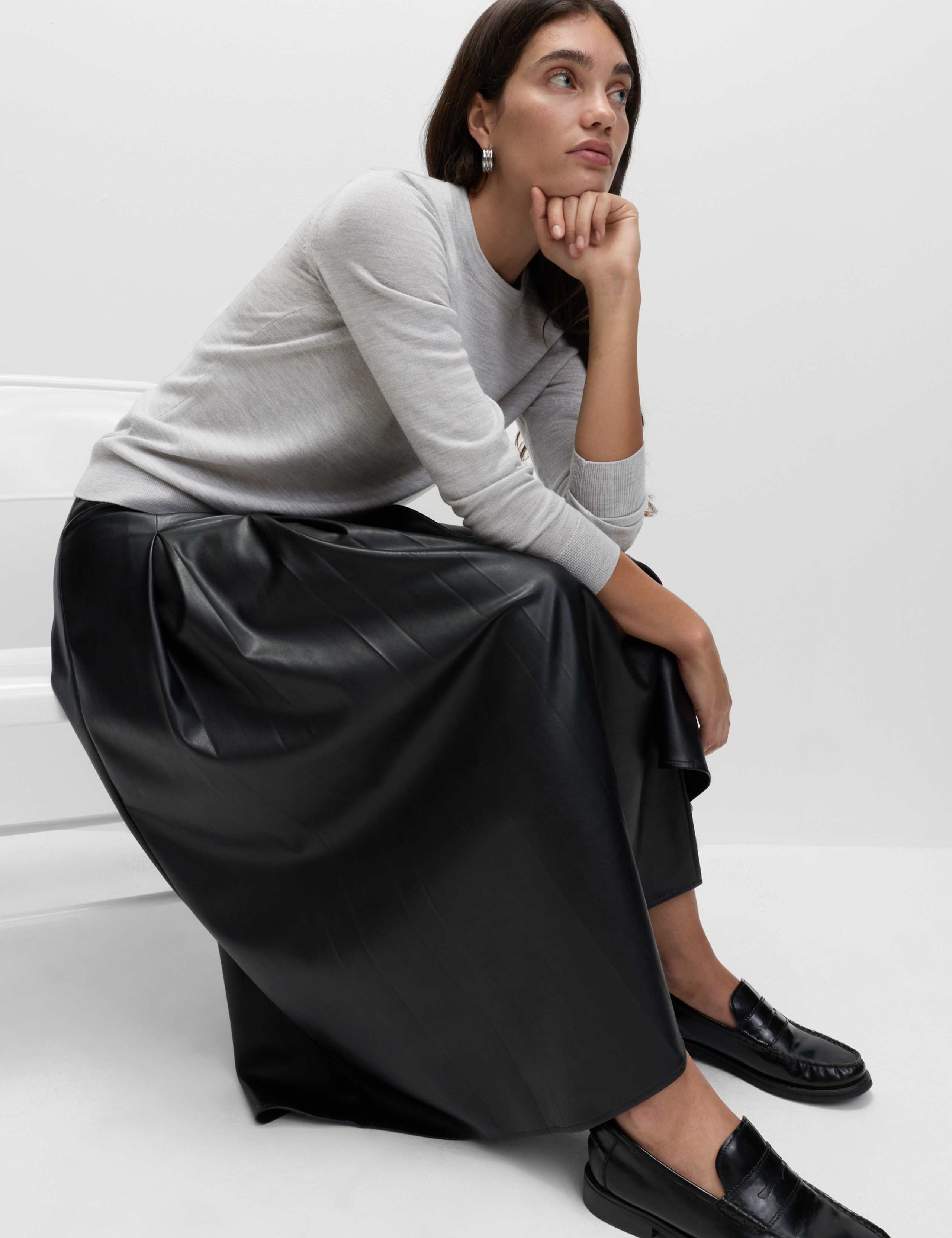 M&S Pure Merino Wool Crew Neck Jumper - Light Grey