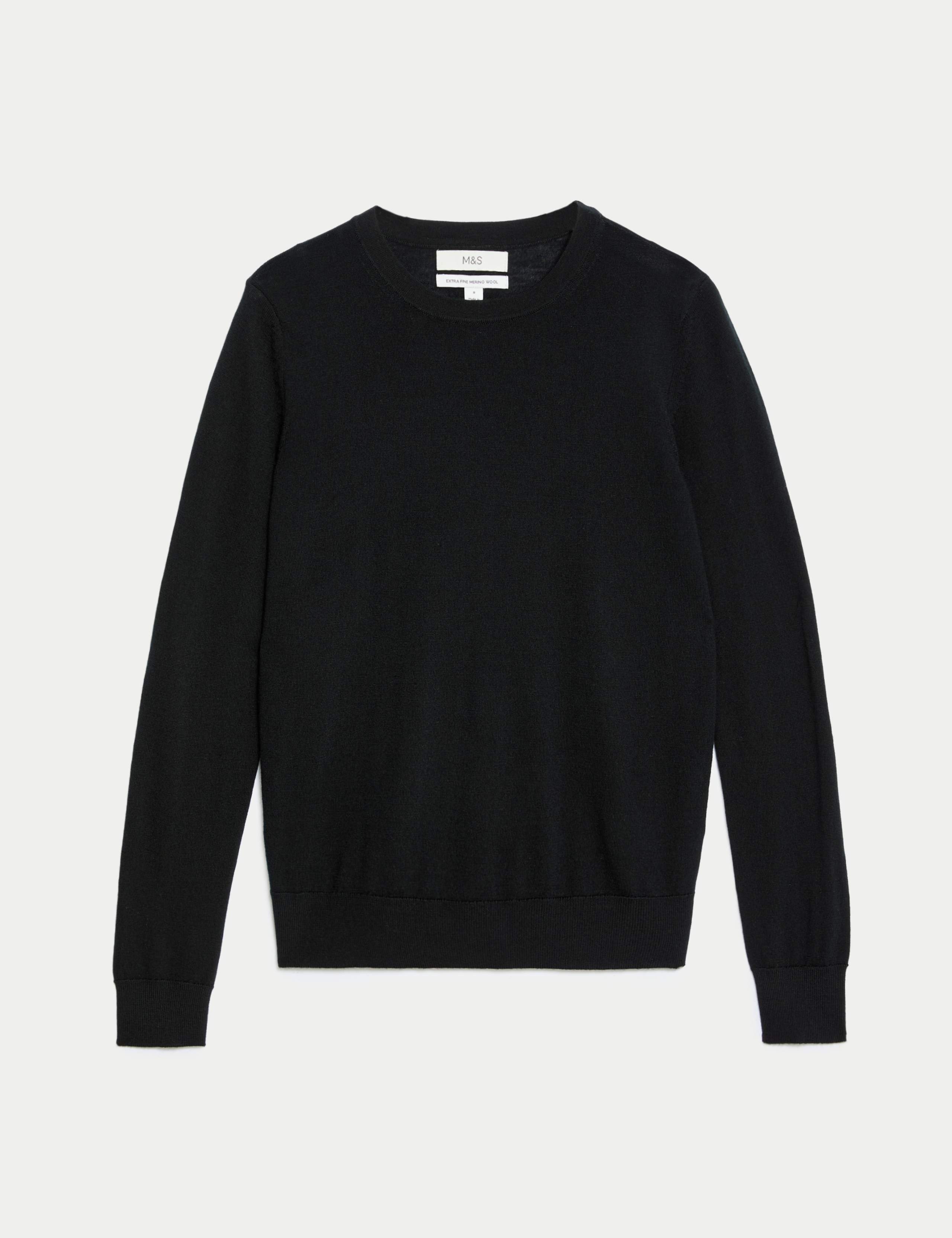 M&S Pure Merino Wool Crew Neck Jumper - Black