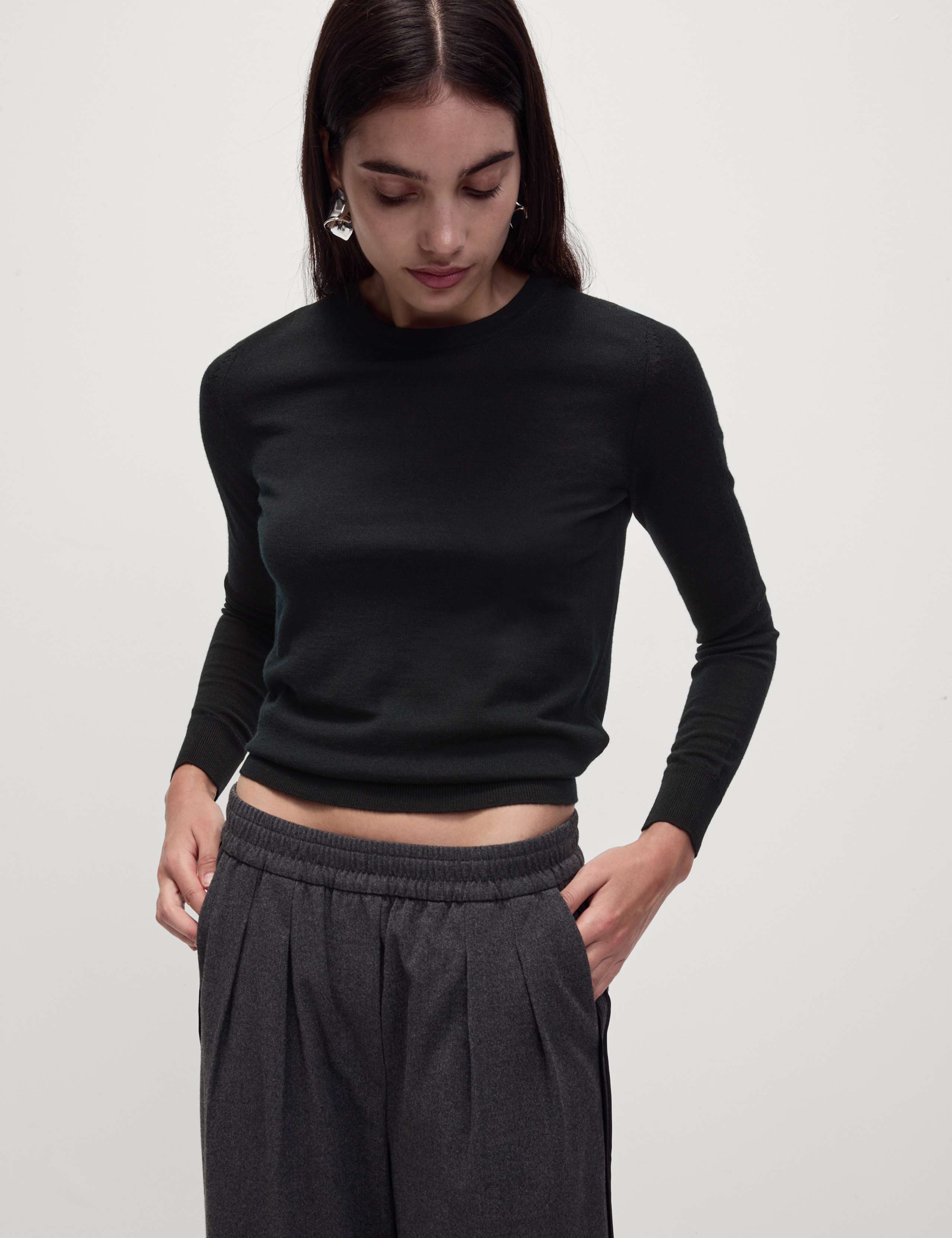 M&S Pure Merino Wool Crew Neck Jumper - Black