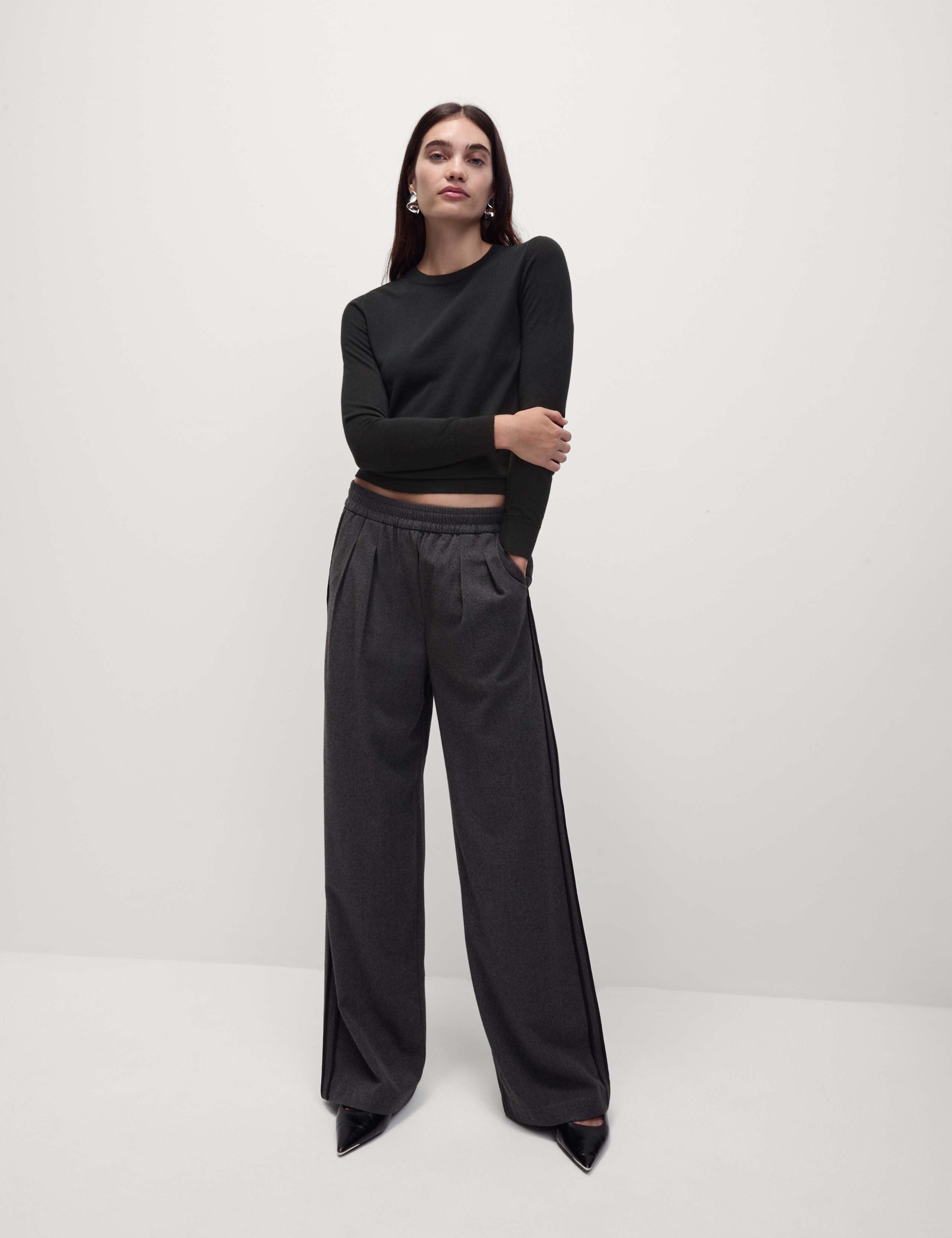 M&S Pure Merino Wool Crew Neck Jumper - Black