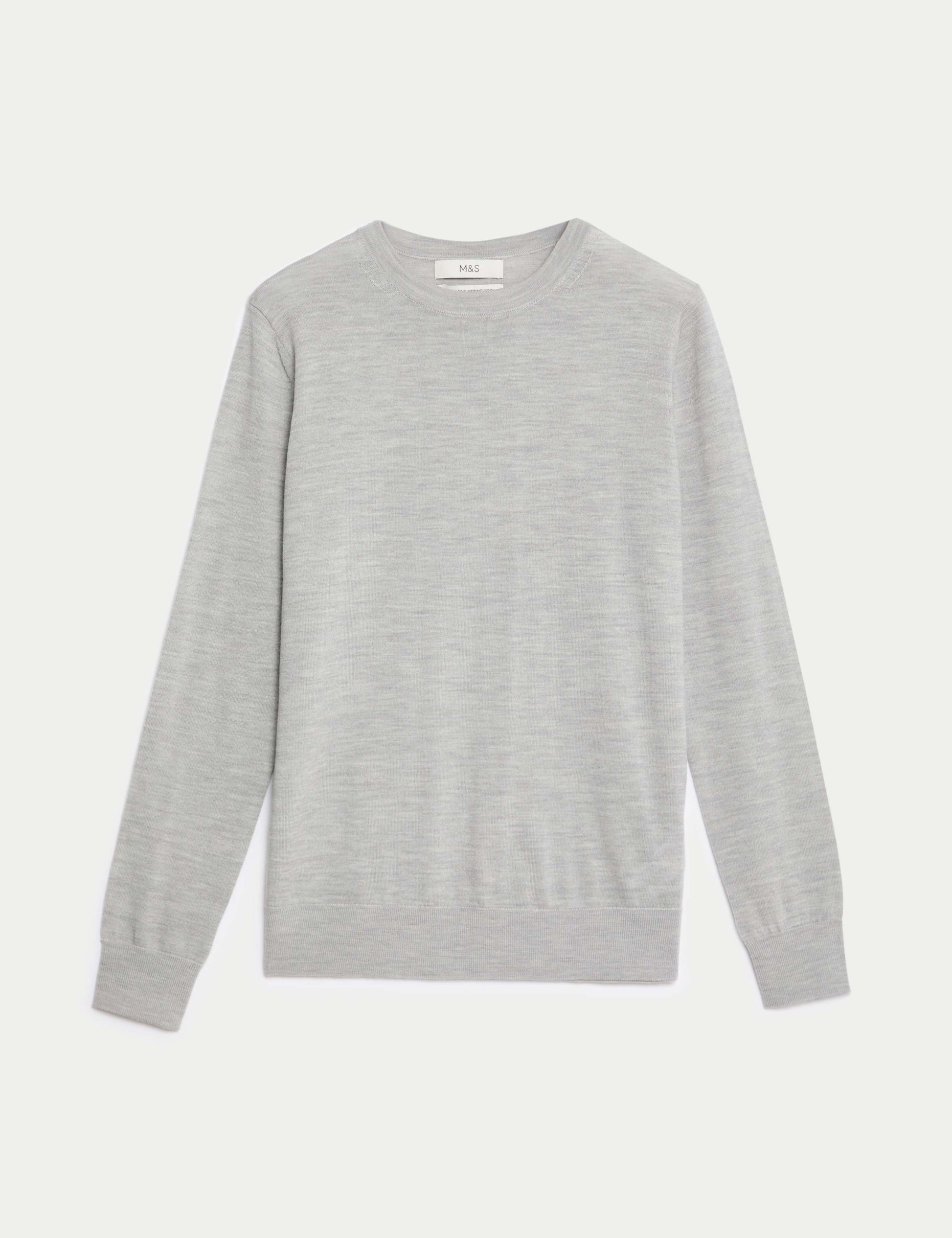 M&S Pure Merino Wool Crew Neck Jumper - Light Grey