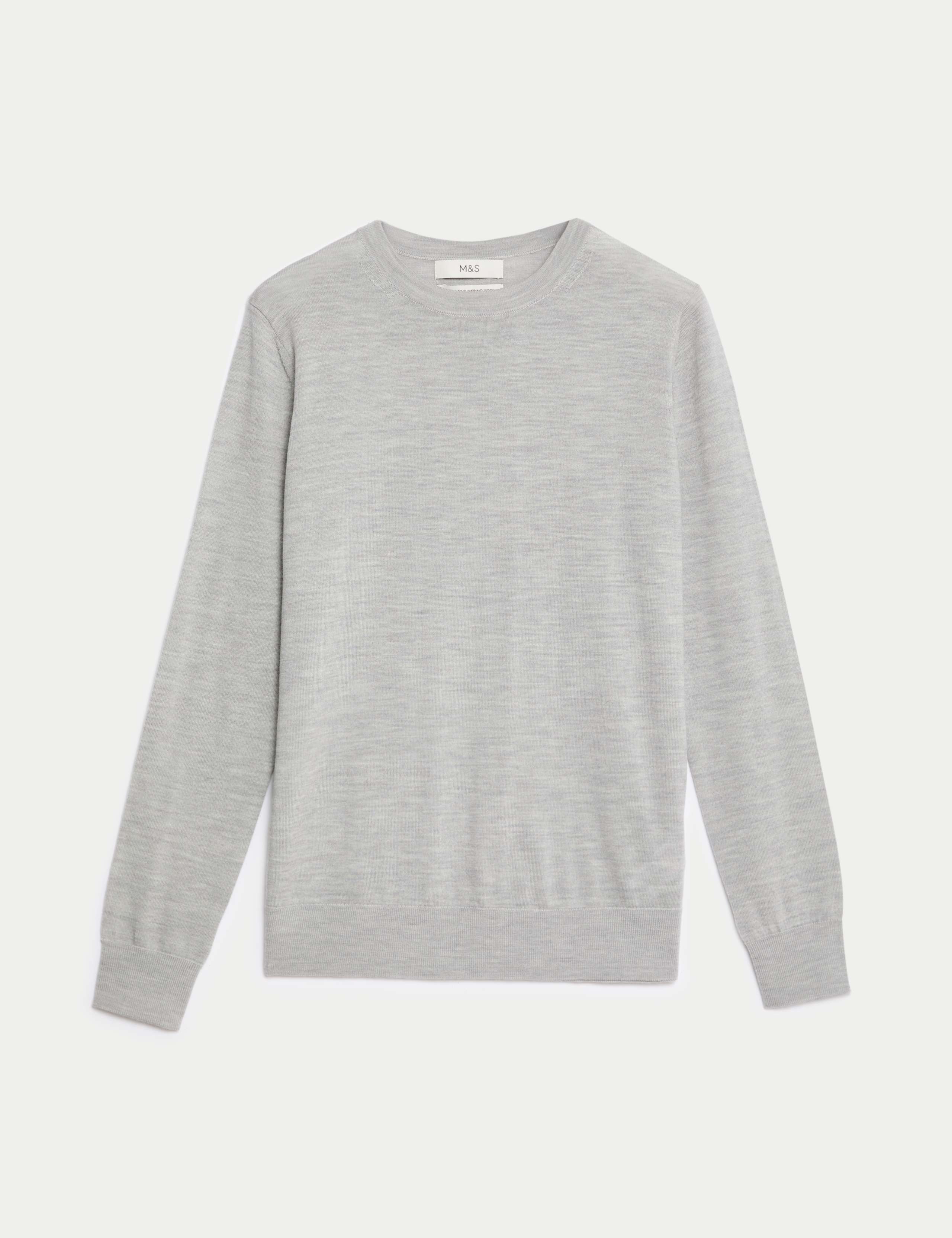M&S Pure Merino Wool Crew Neck Jumper - Light Grey