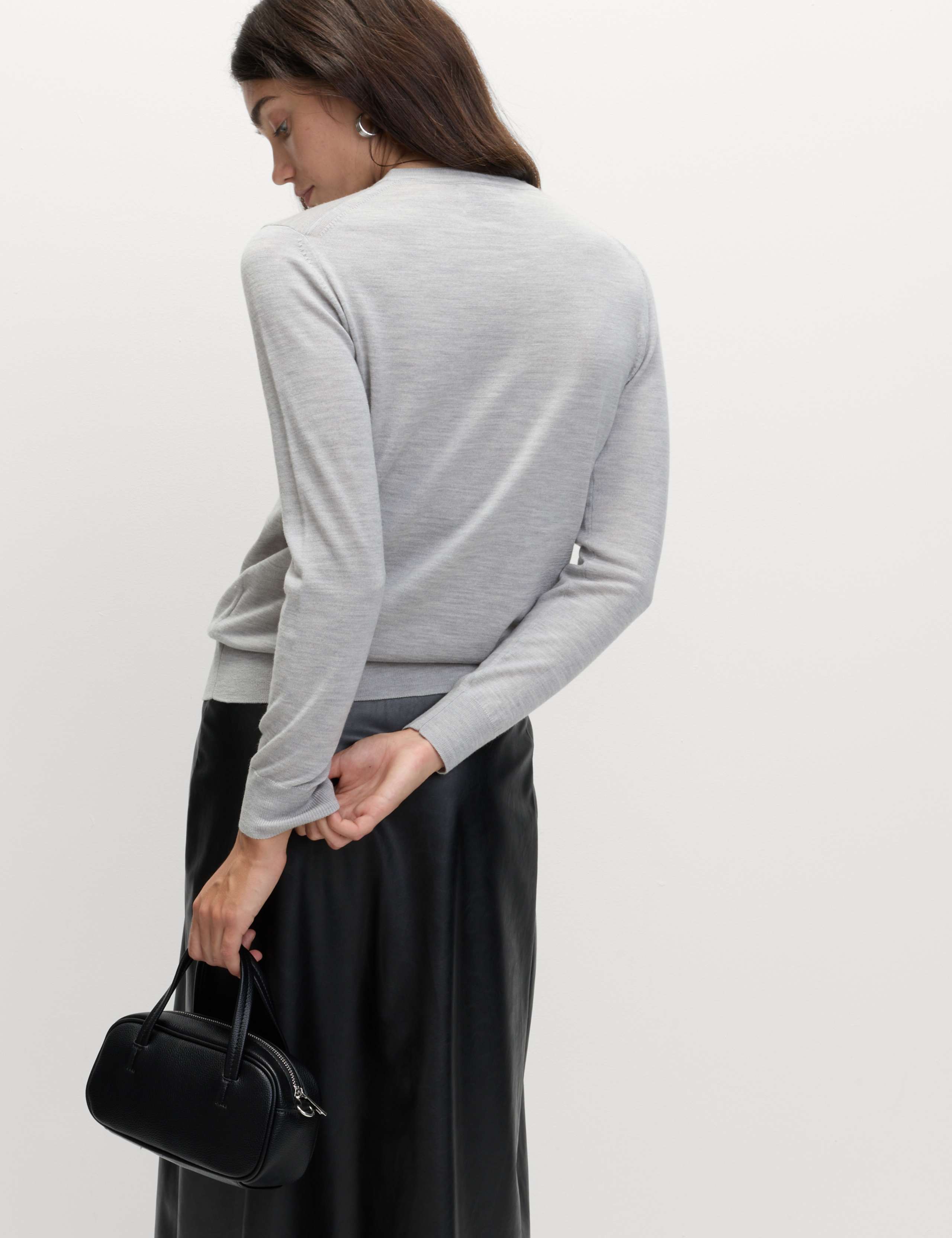 M&S Pure Merino Wool Crew Neck Jumper - Light Grey