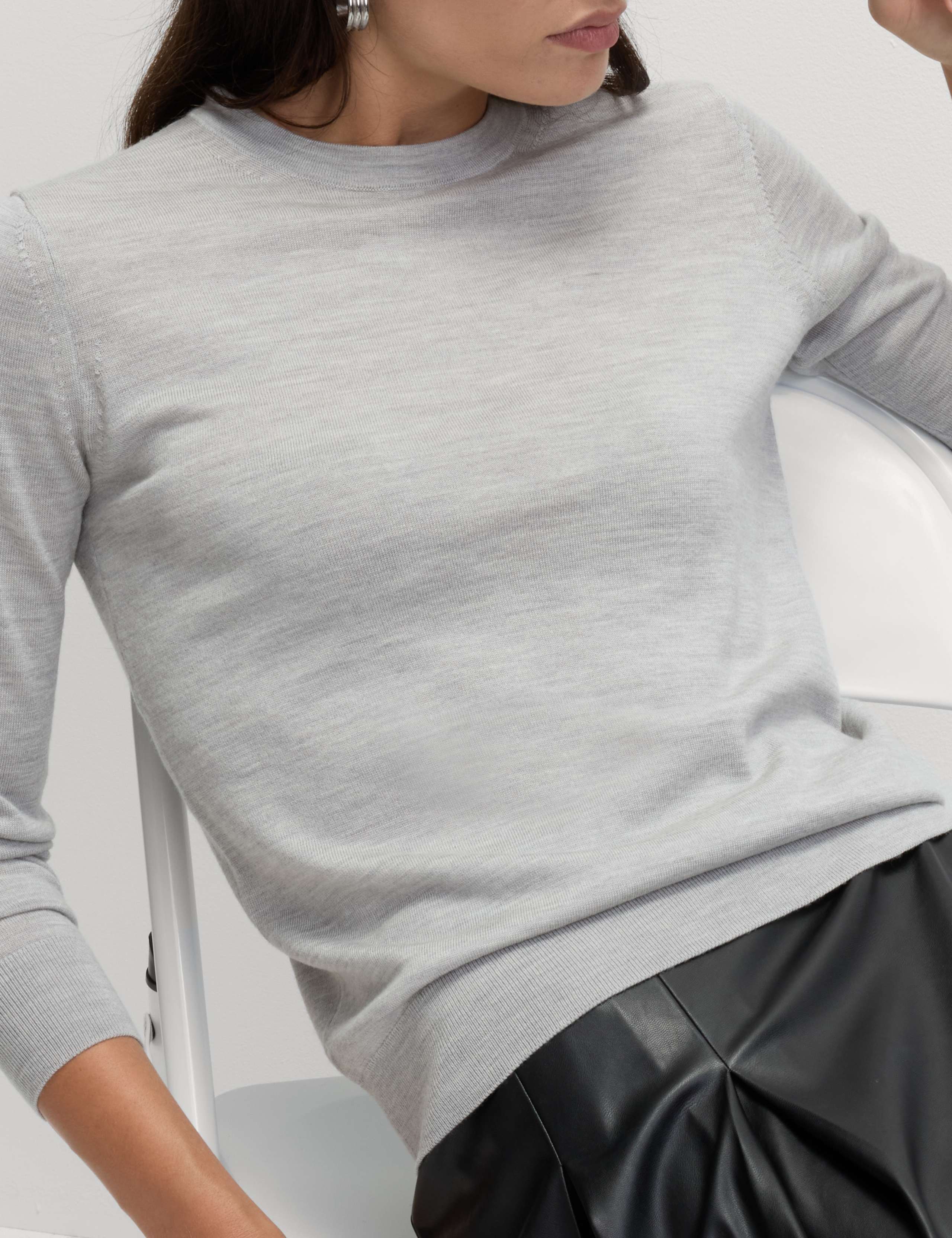 M&S Pure Merino Wool Crew Neck Jumper - Light Grey