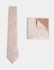 Pure Silk Jacquard Tie & Pocket Square Set - Oyster