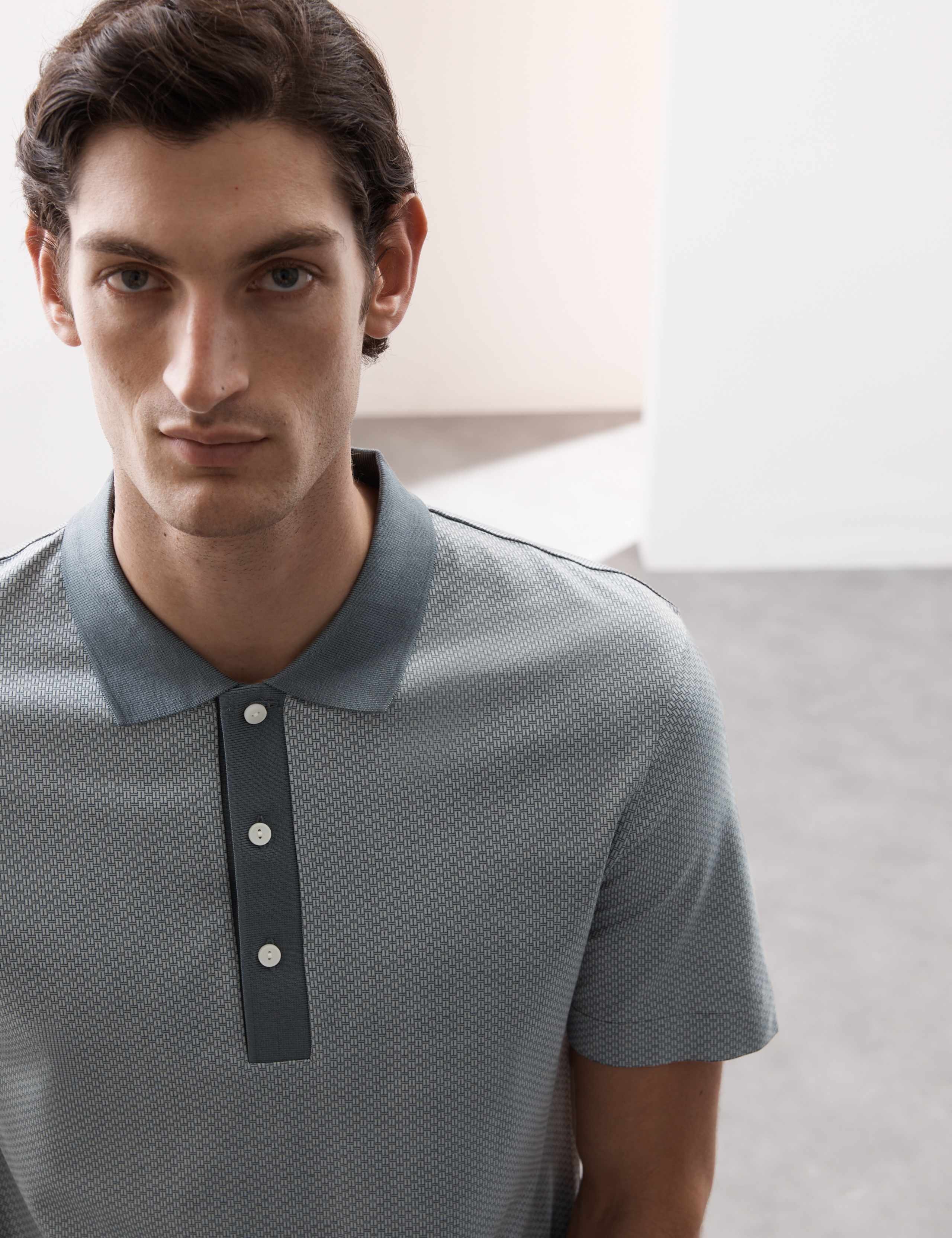 Pure Supima Cotton Jacquard Polo Shirt - Dove
