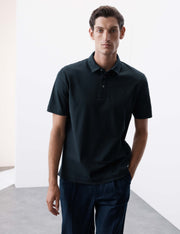 Pure Supima Cotton Textured Polo Shirt - Dark Navy