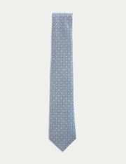 Silk Rich Geometric Tie with Linen - Mid Blue