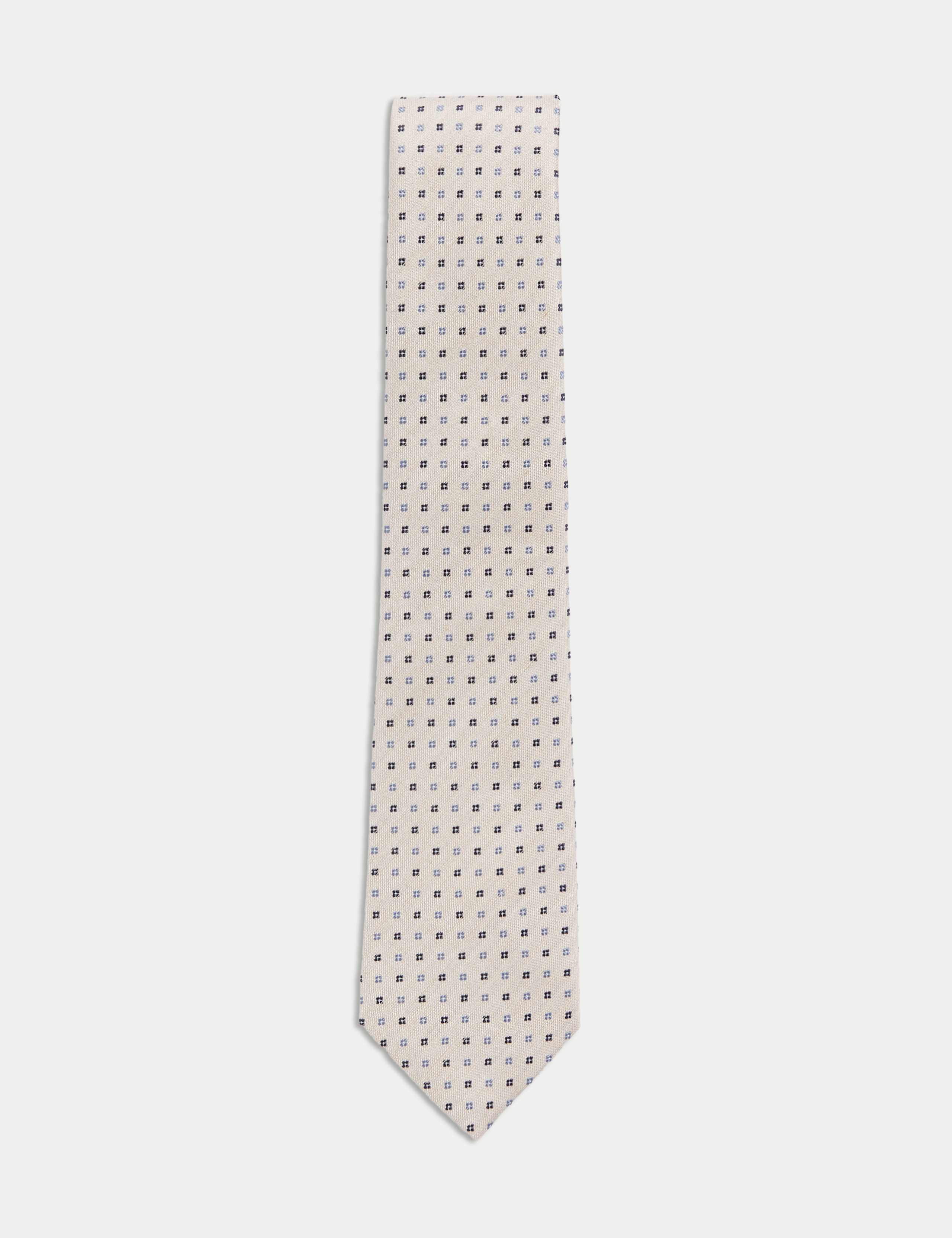 Silk Rich Geometric Tie with Linen - Ecru