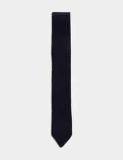 Skinny Pure Silk Knitted Tie - Navy