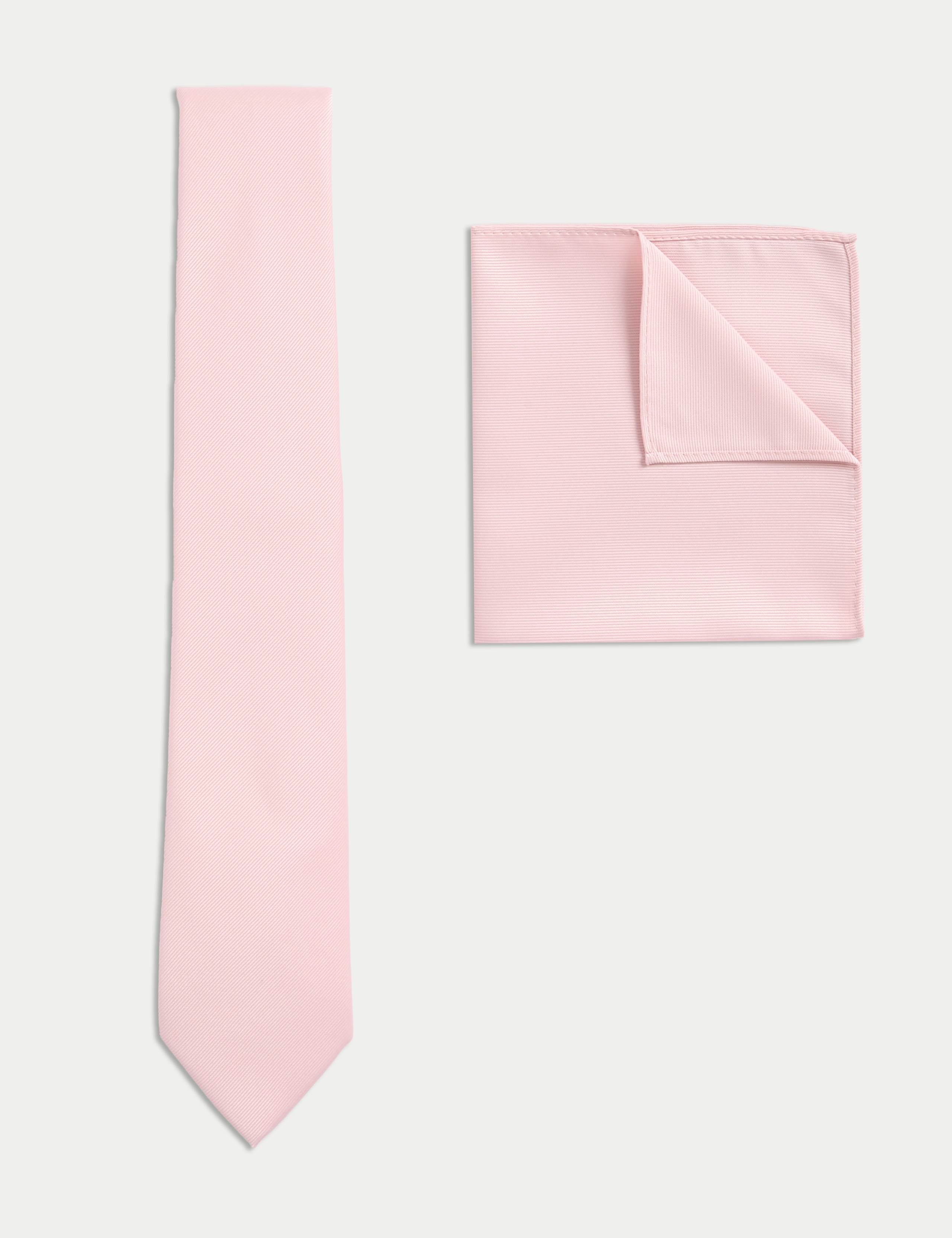 Slim Tie & Pocket Square Set - Pink Mix