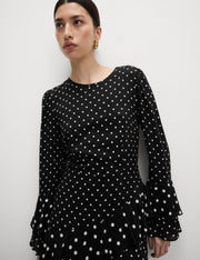 Spot Print Ruffle Mini Skater Dress