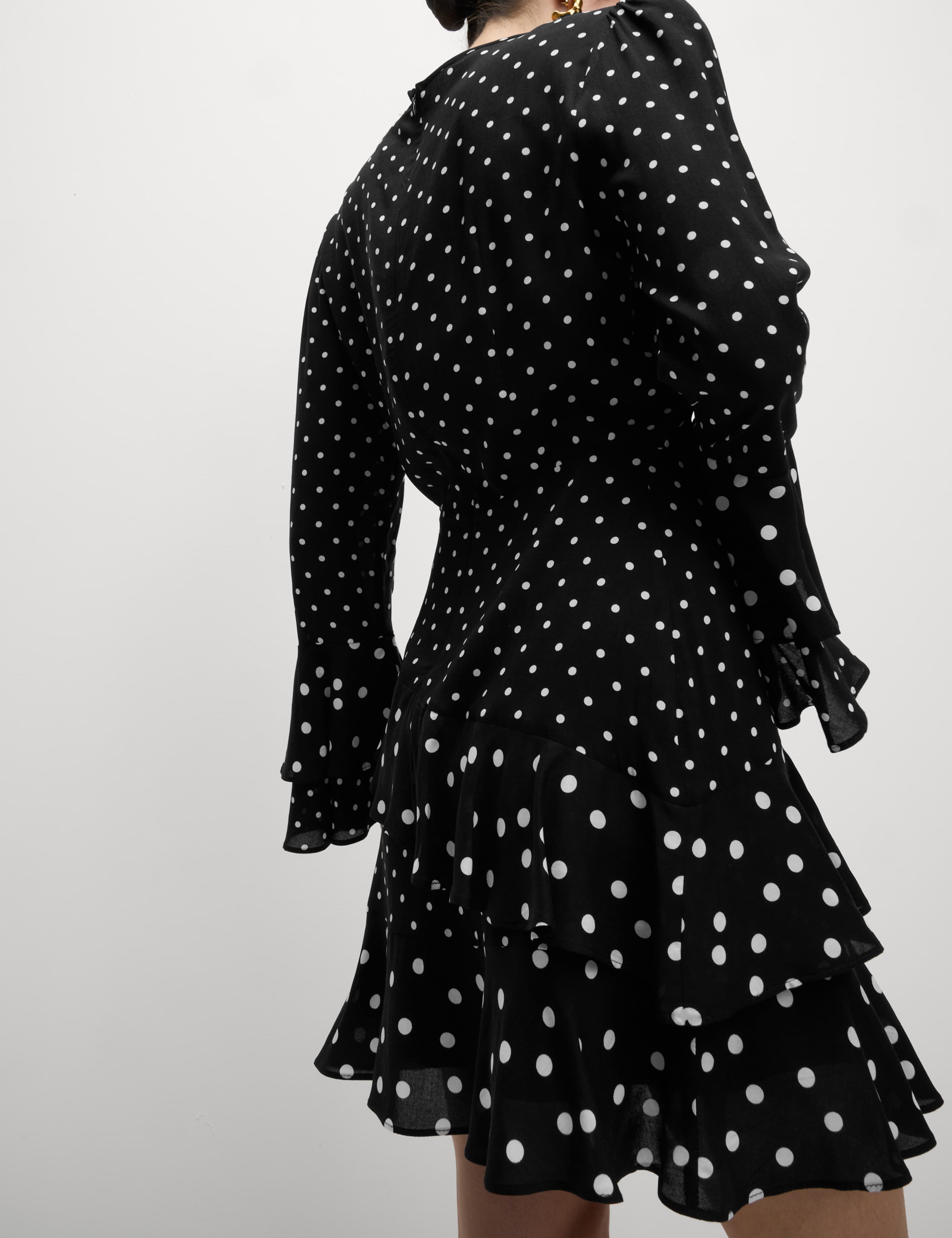 Spot Print Ruffle Mini Skater Dress