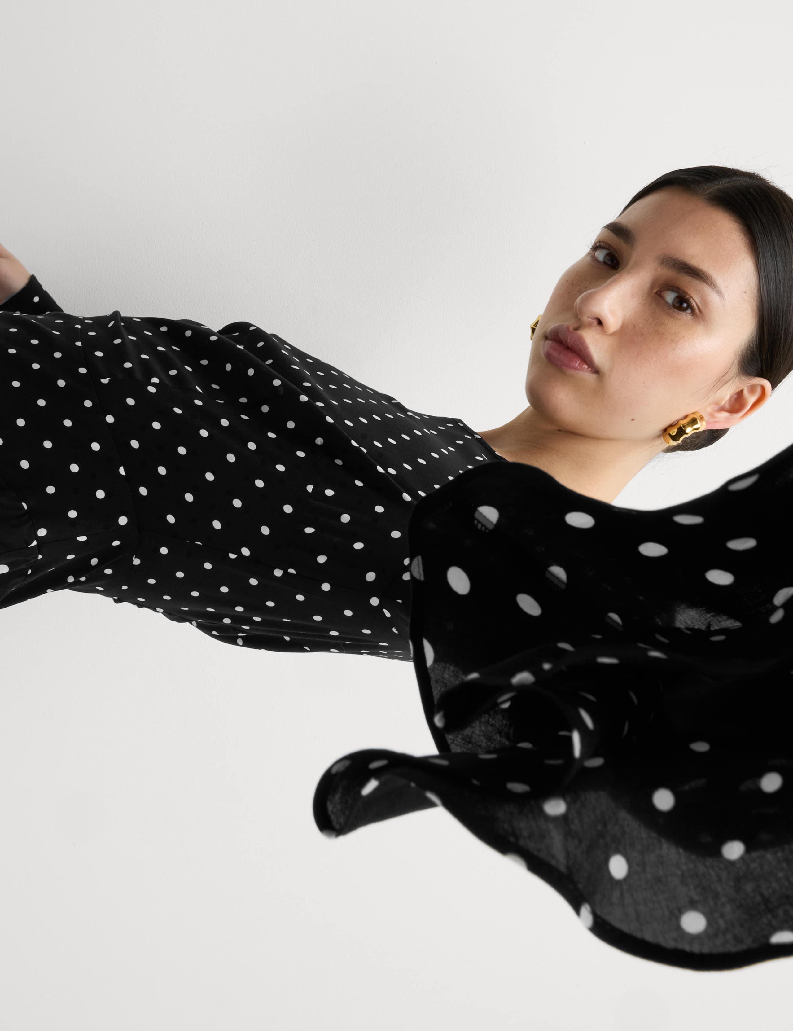 Spot Print Ruffle Mini Skater Dress