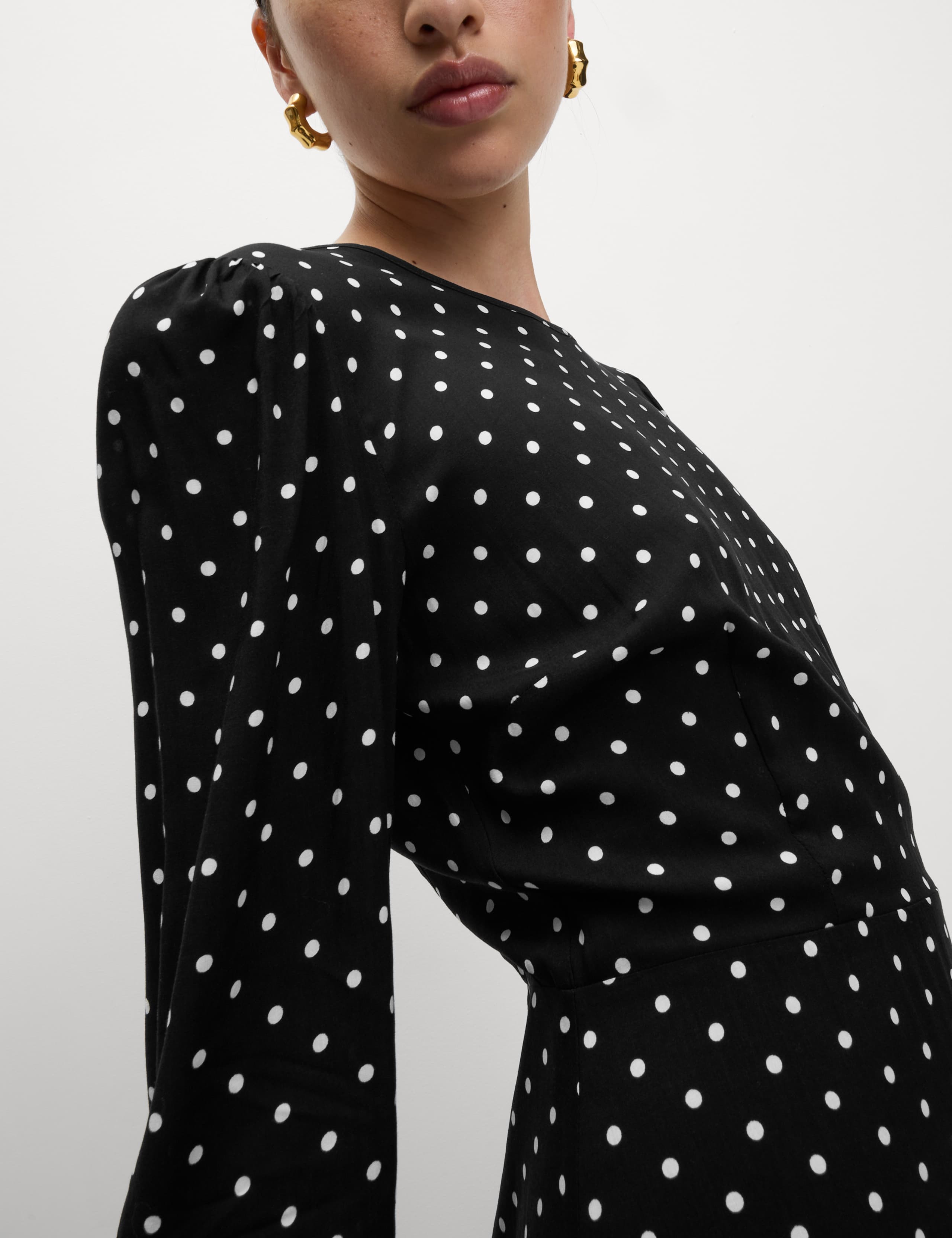 Spot Print Ruffle Mini Skater Dress