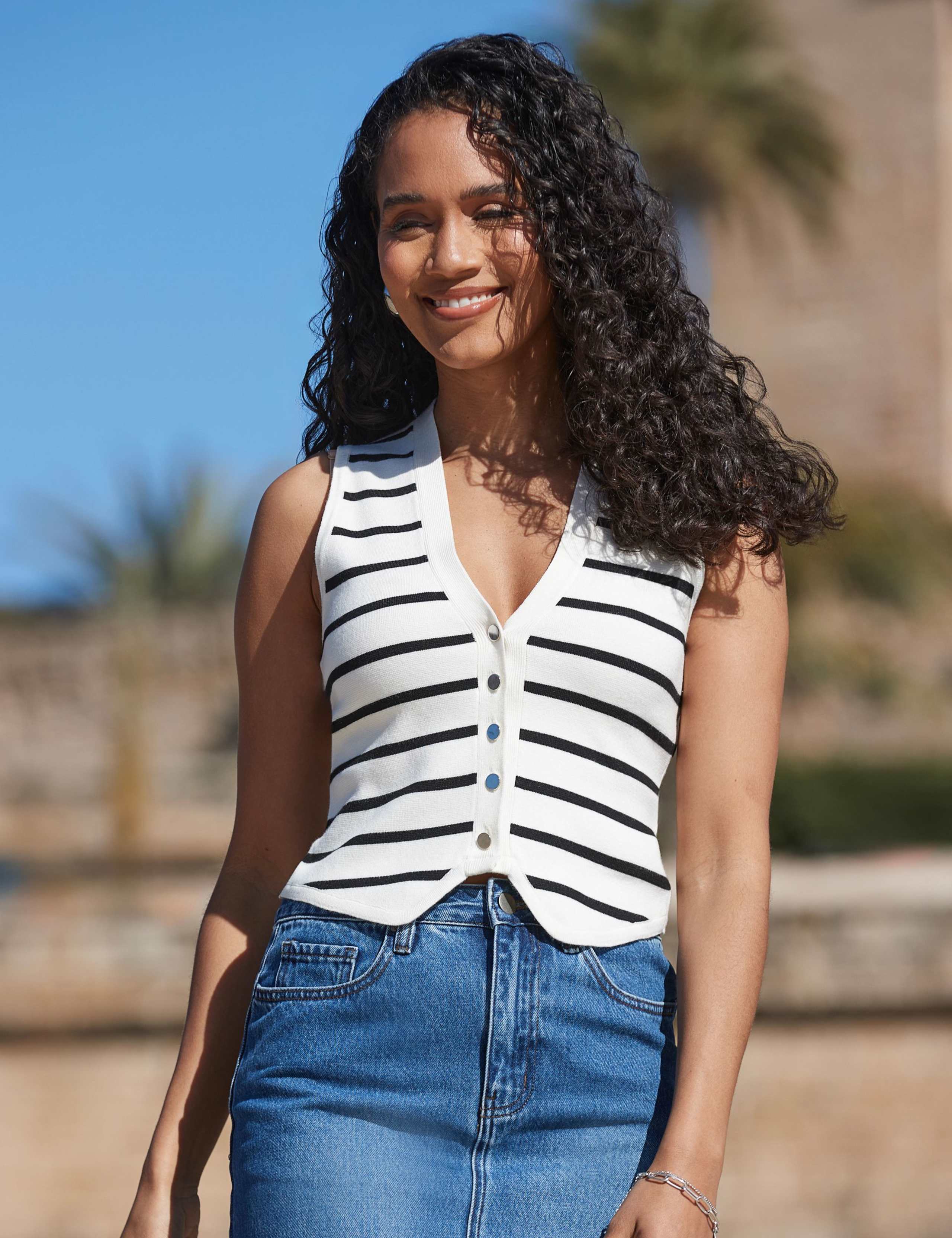 M&S Striped Knitted Waistcoat