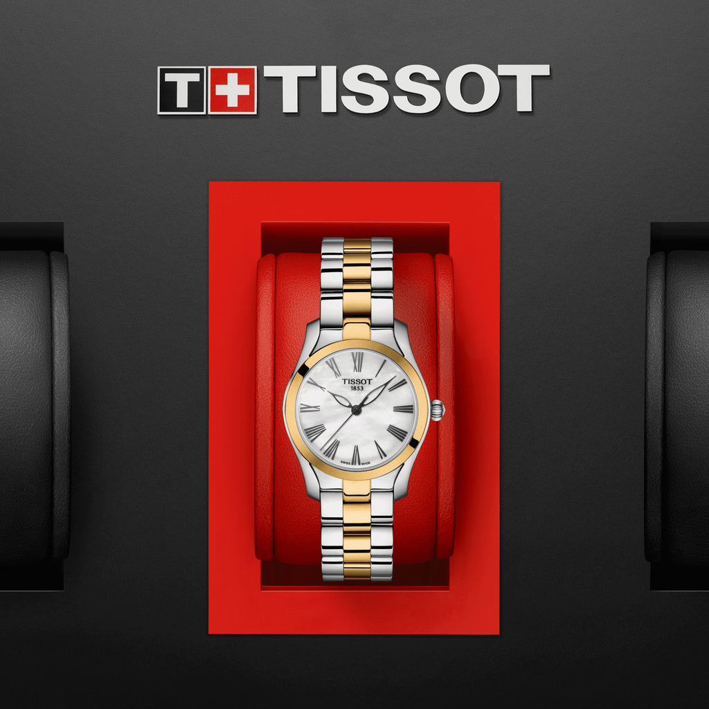T Wave Quartz Mother of Pearl Dial Two Tone Steel Strap Watch for Women - T112.210.22.113.00