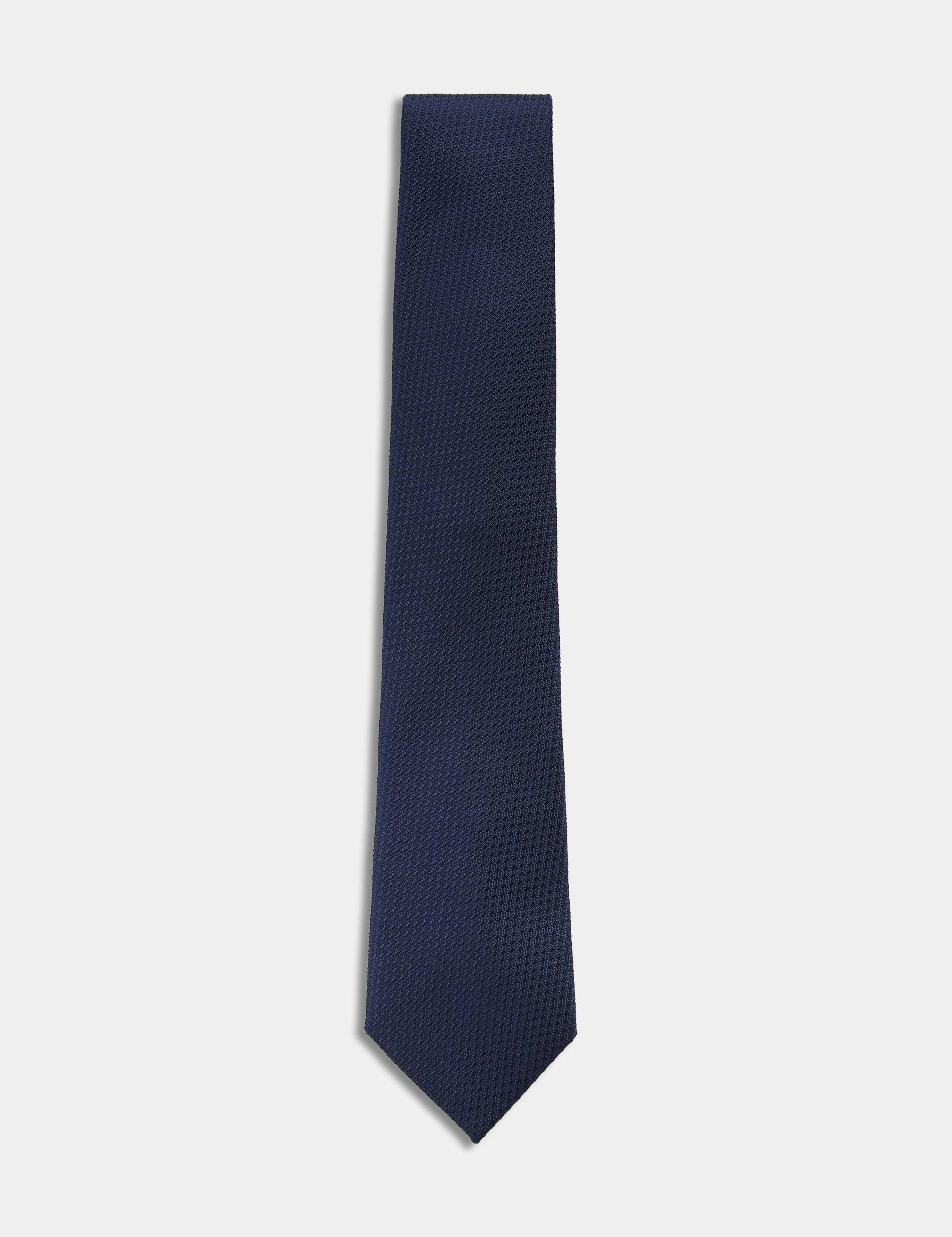Textured Pure Silk Tie - Navy