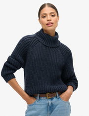 M&S Textured Roll Neck Relaxed Jumper with Wool - Navy